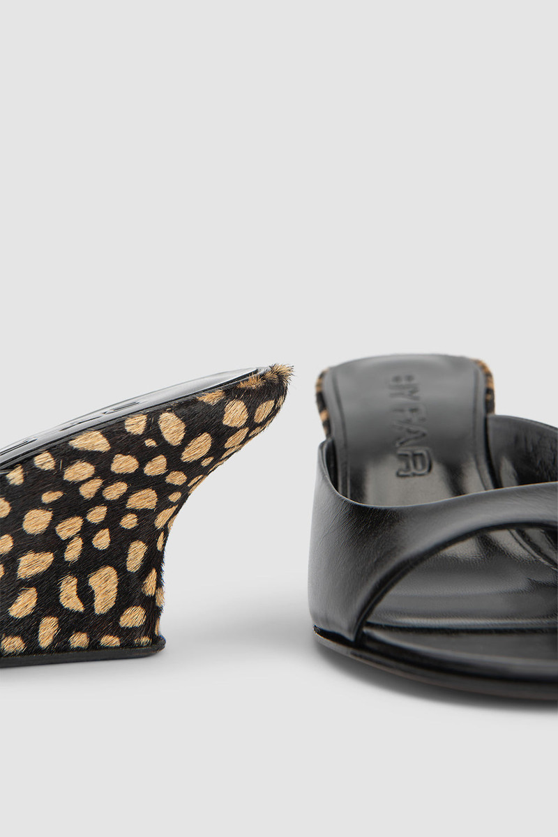 Caroo Black Cheetah Pony Hair Mule 4