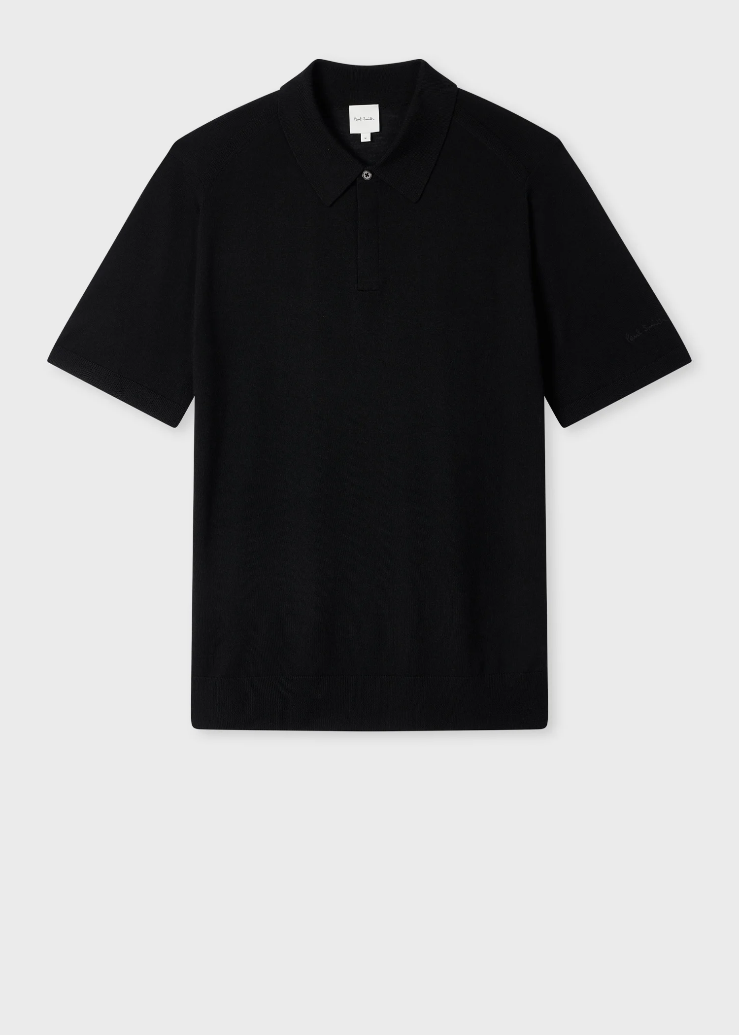 Black Merino Wool Short Sleeve Polo Shirt - 1