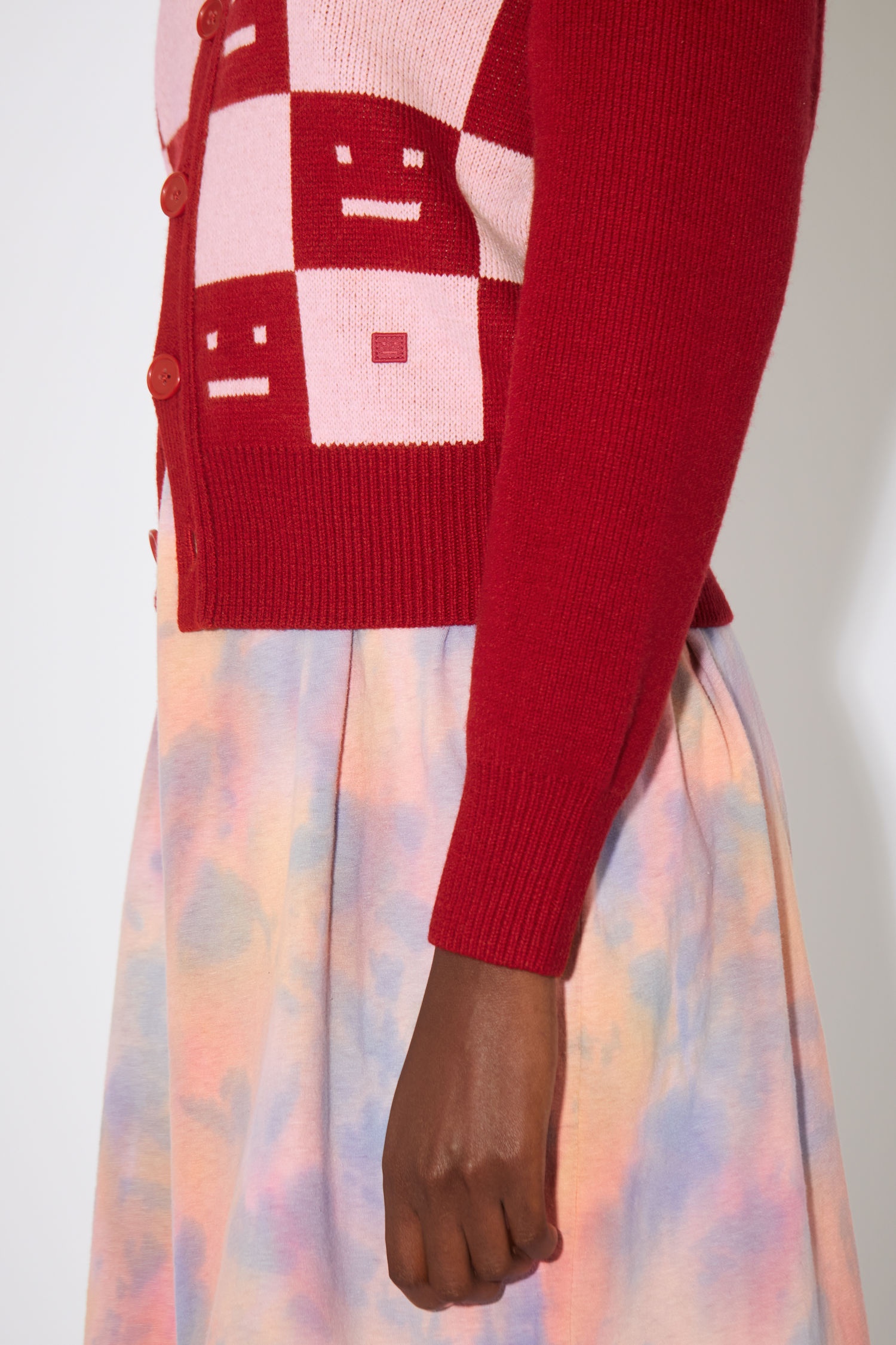 Wool knit cardigan - Deep red/faded pink melange - 4
