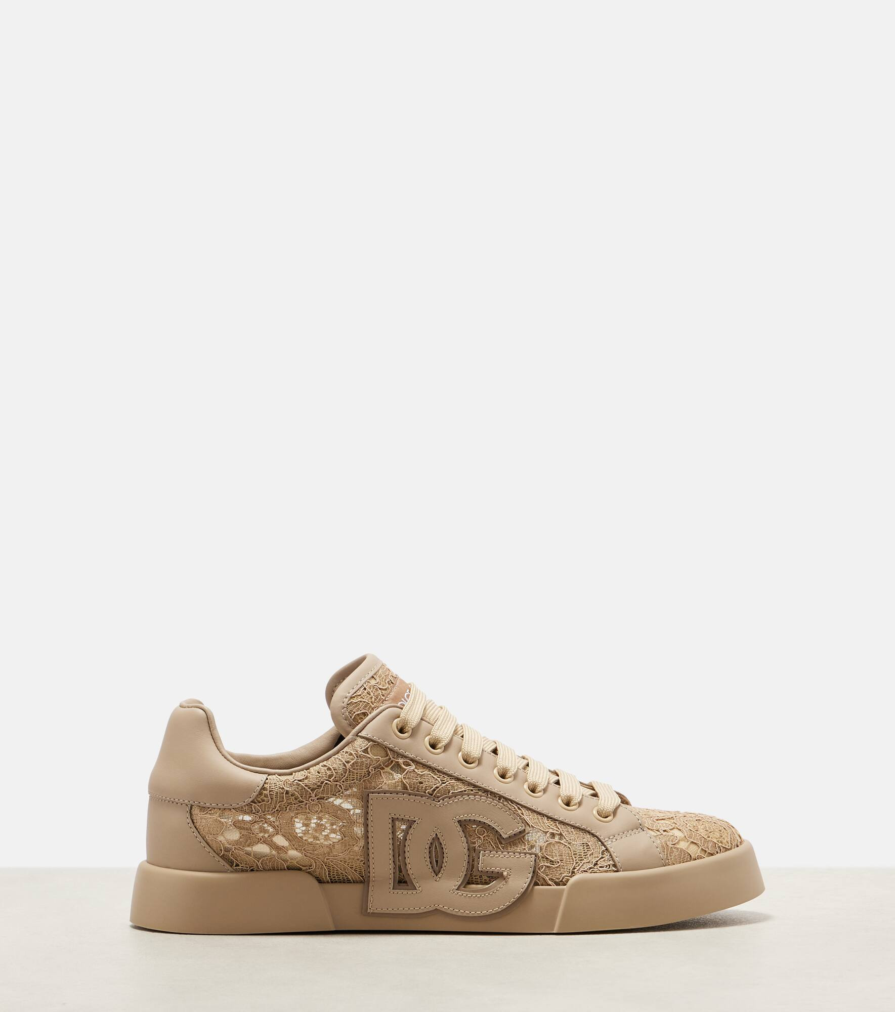 Portofino lace-trimmed leather sneakers - 4