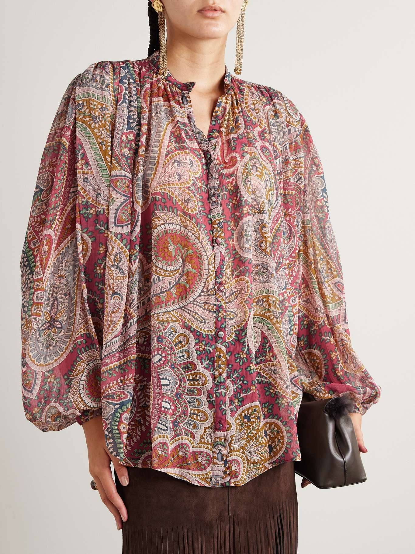Paisley-print silk-crepon shirt Red - 3