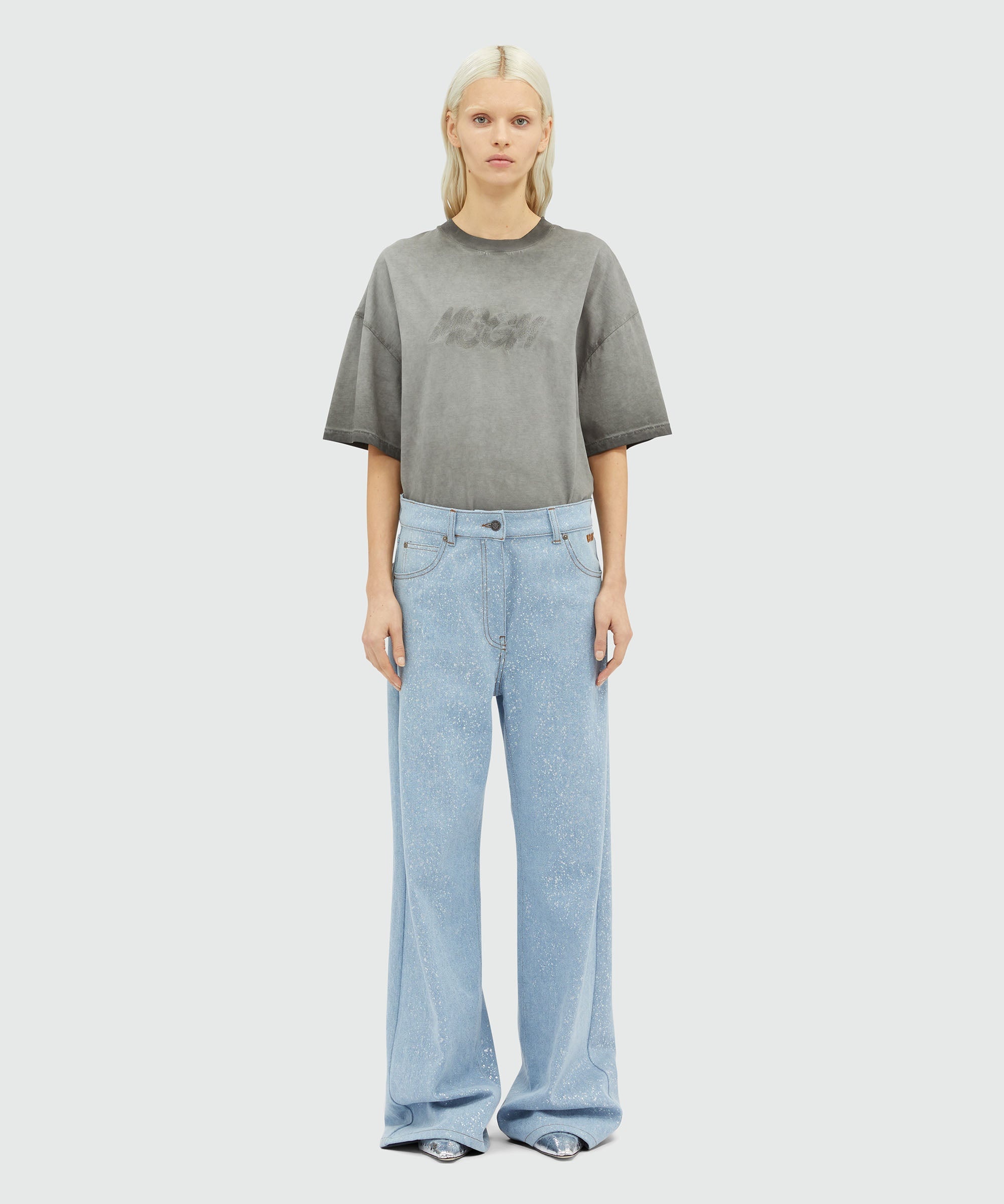 Wide-leg glitter denim pants - 2