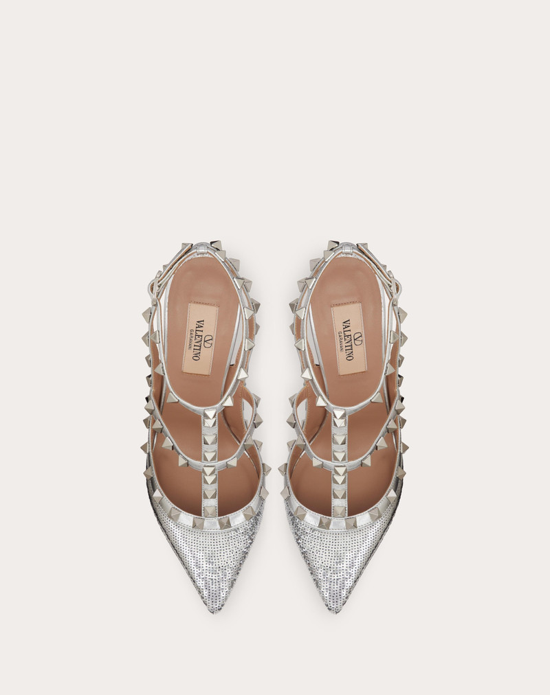 ROCKSTUD PUMP WITH SEQUIN EMBROIDERY AND STRAPS 100MM 4