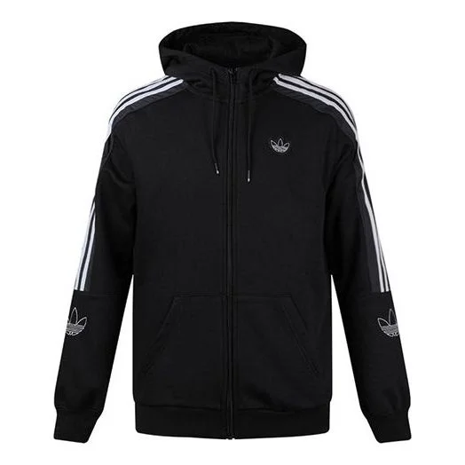 Men's adidas originals Outline Fzh Flc Hooded Sports Zipper Jacket Black ED4693 - 1