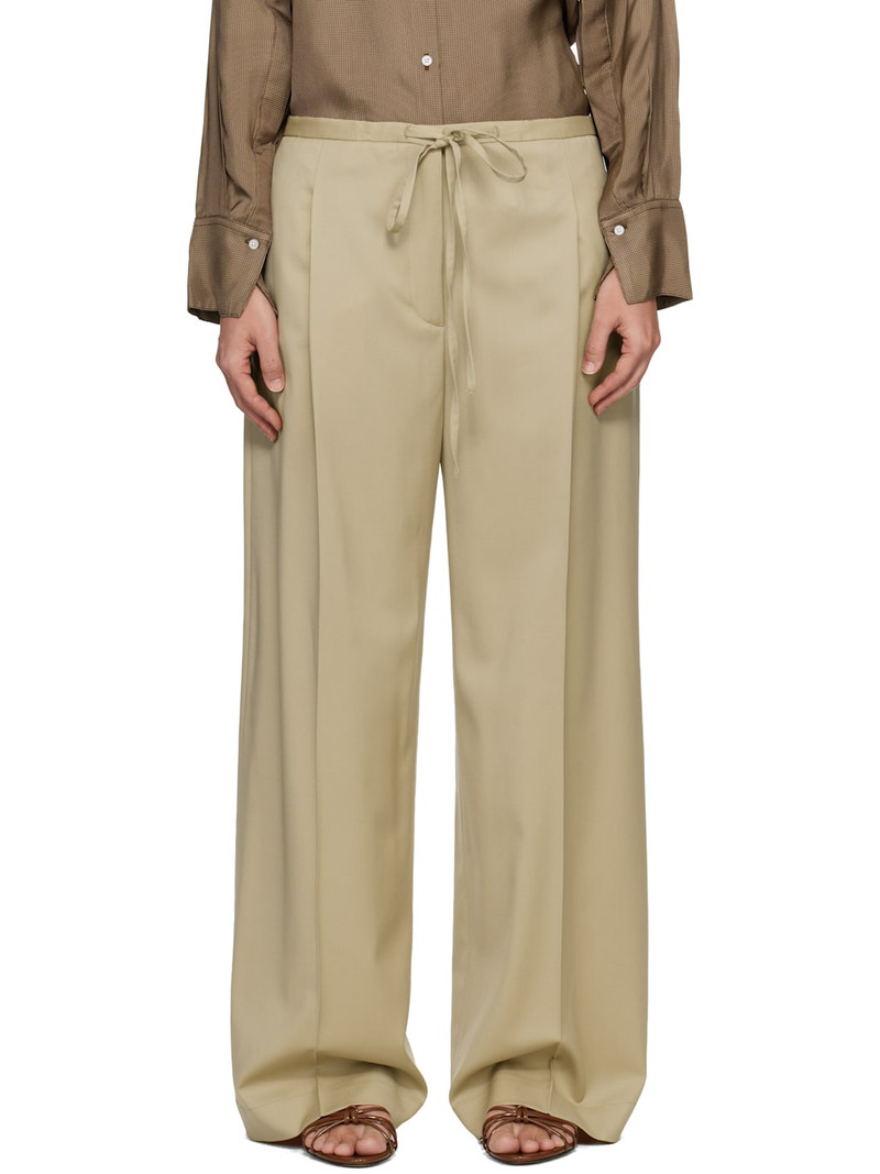 Beige Relaxed Drawstring Trousers 1
