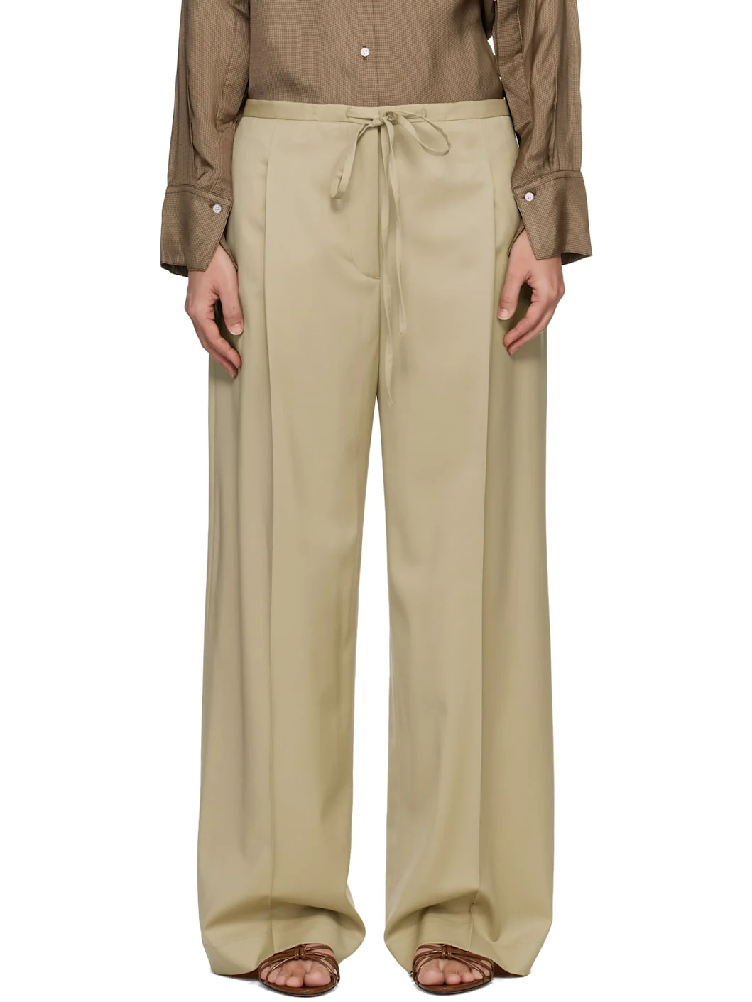 Beige Relaxed Drawstring Trousers - 1