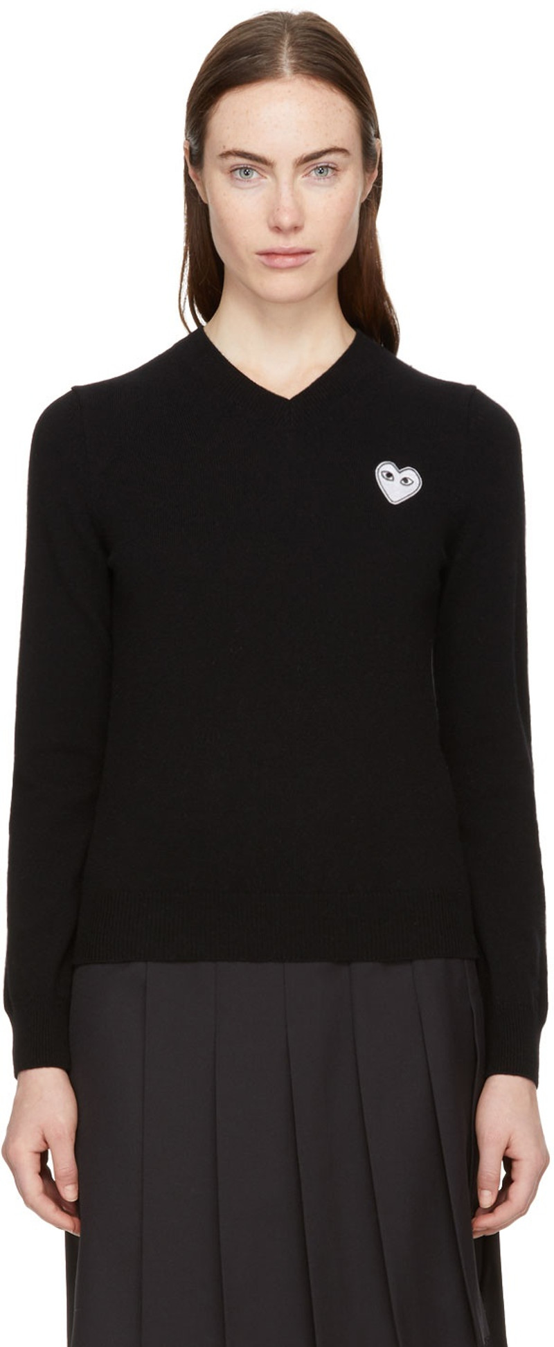 Black Heart Patch V-Neck Sweater 1