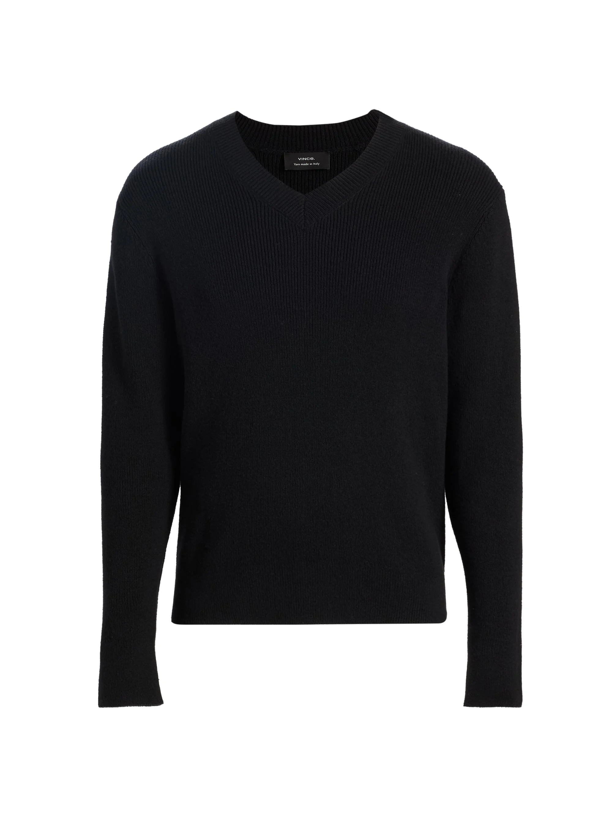 Men's Rib-Knit Cotton-Blend V-Neck Sweater - Black - 1