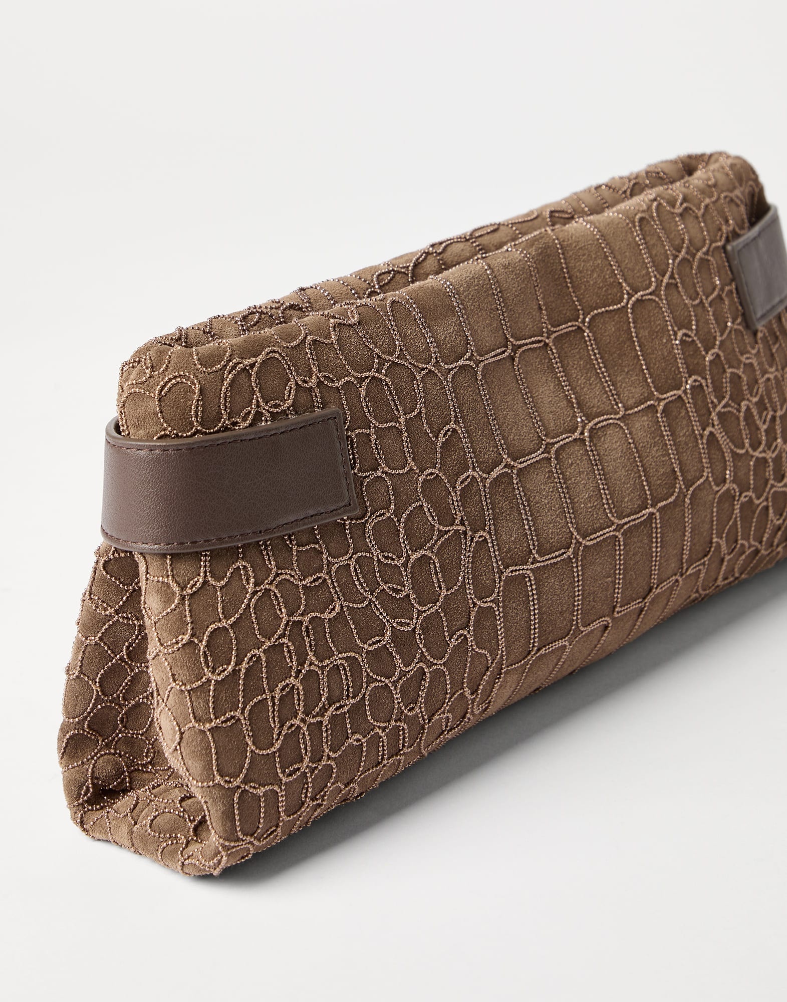 Essence pouch bag in suede with precious croc embroidery and bands - 3