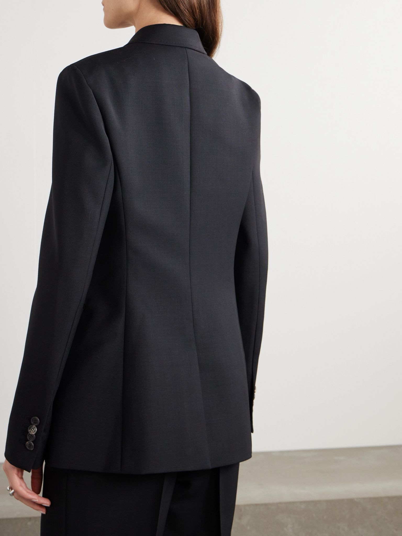 Angela double-breasted wool-crepe blazer Black - 4