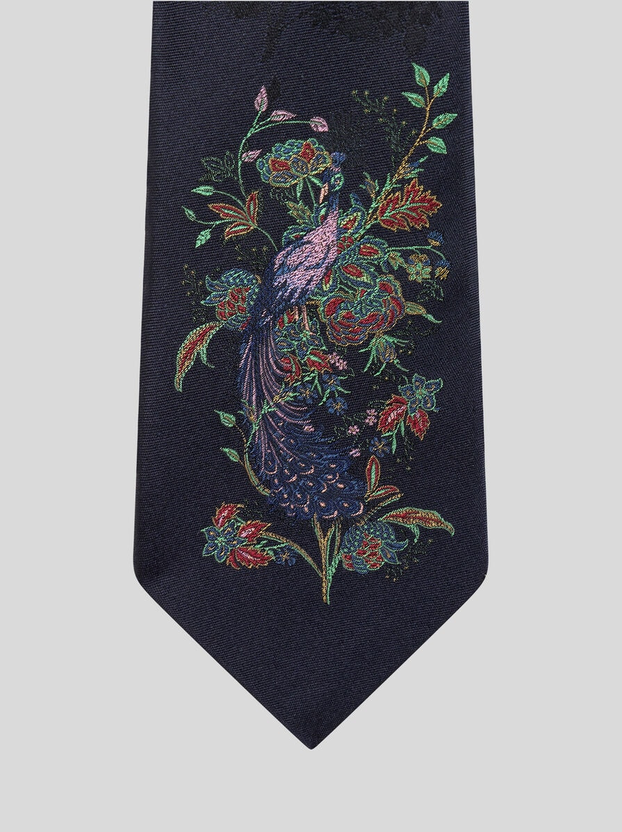SILK JACQUARD TIE WITH PEACOCK - 3