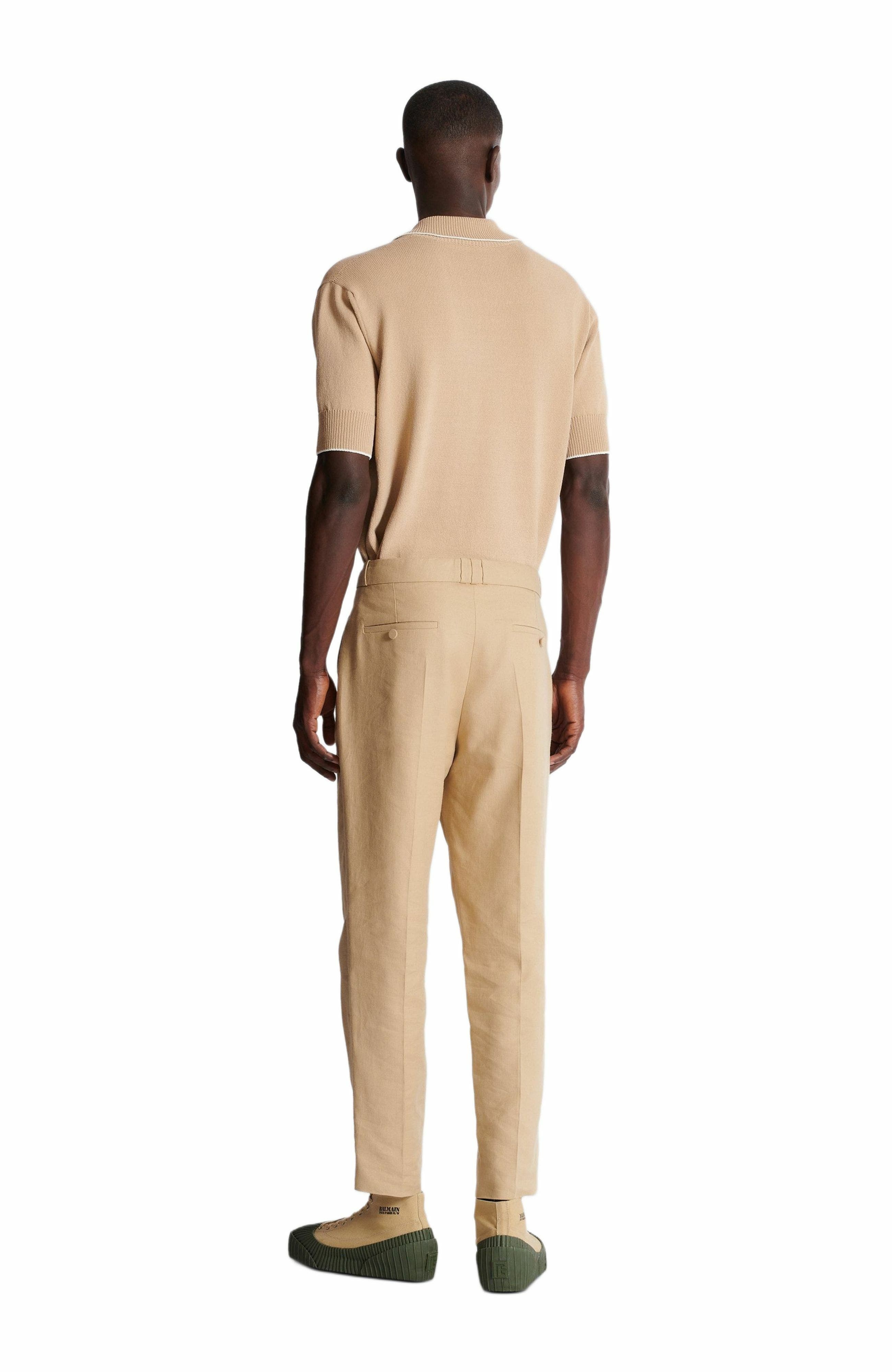 Balmain Straight-leg tailored canvas trousers in Beige at Nordstrom - 4