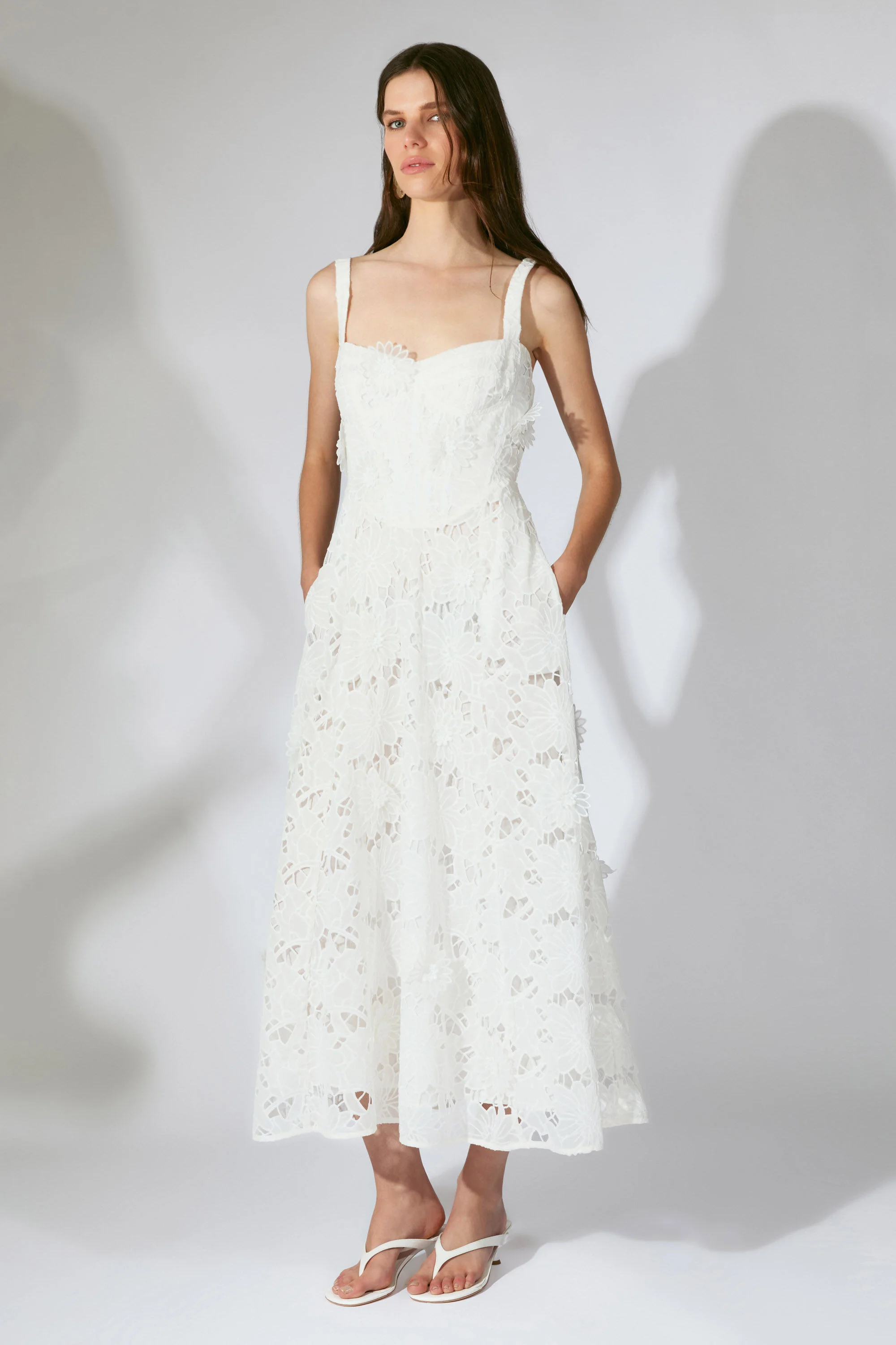 Adaline Broderie Midi Dress In Orchid White - 1