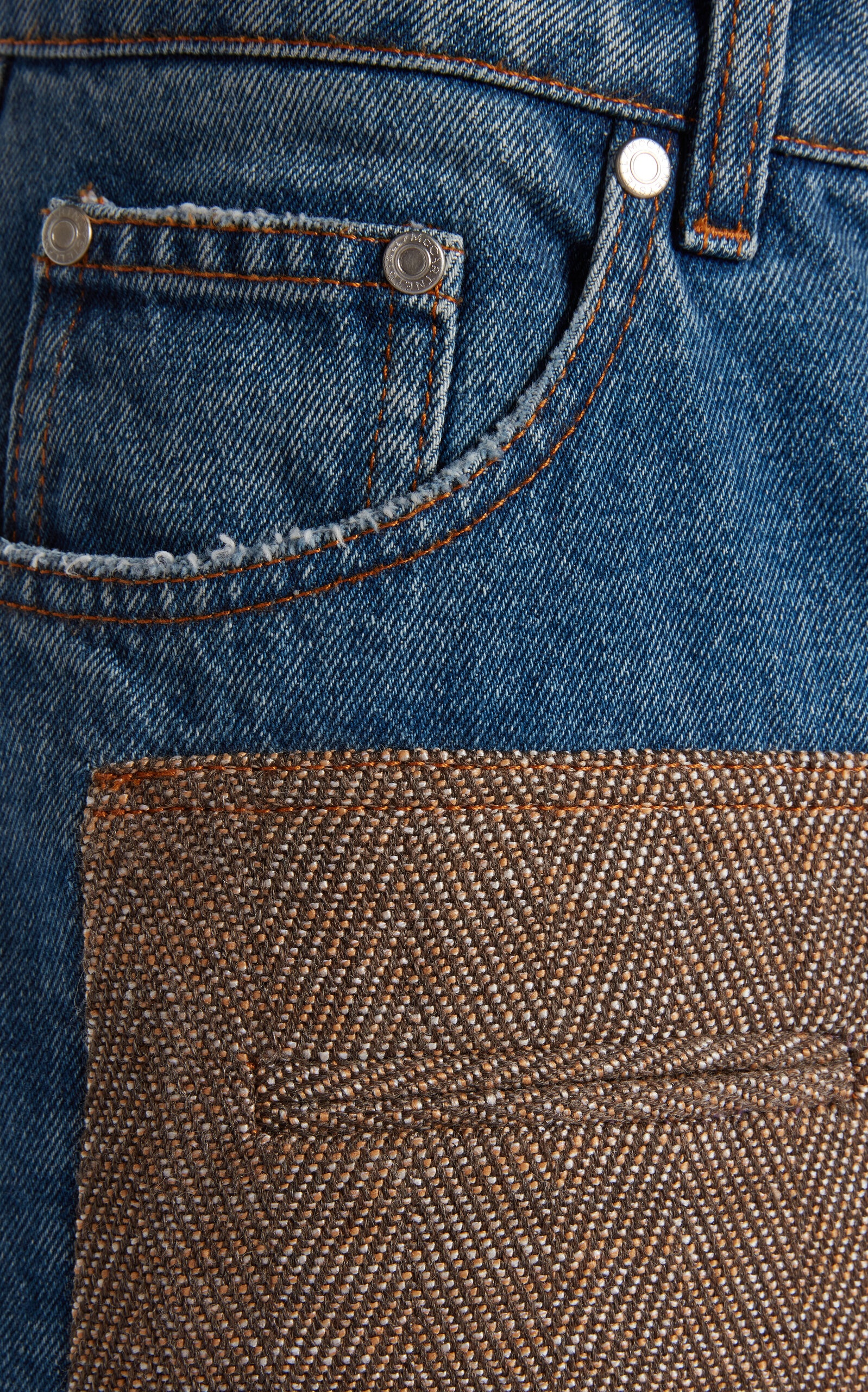 Paneled Tweed & Denim Midi Skirt medium wash - 4