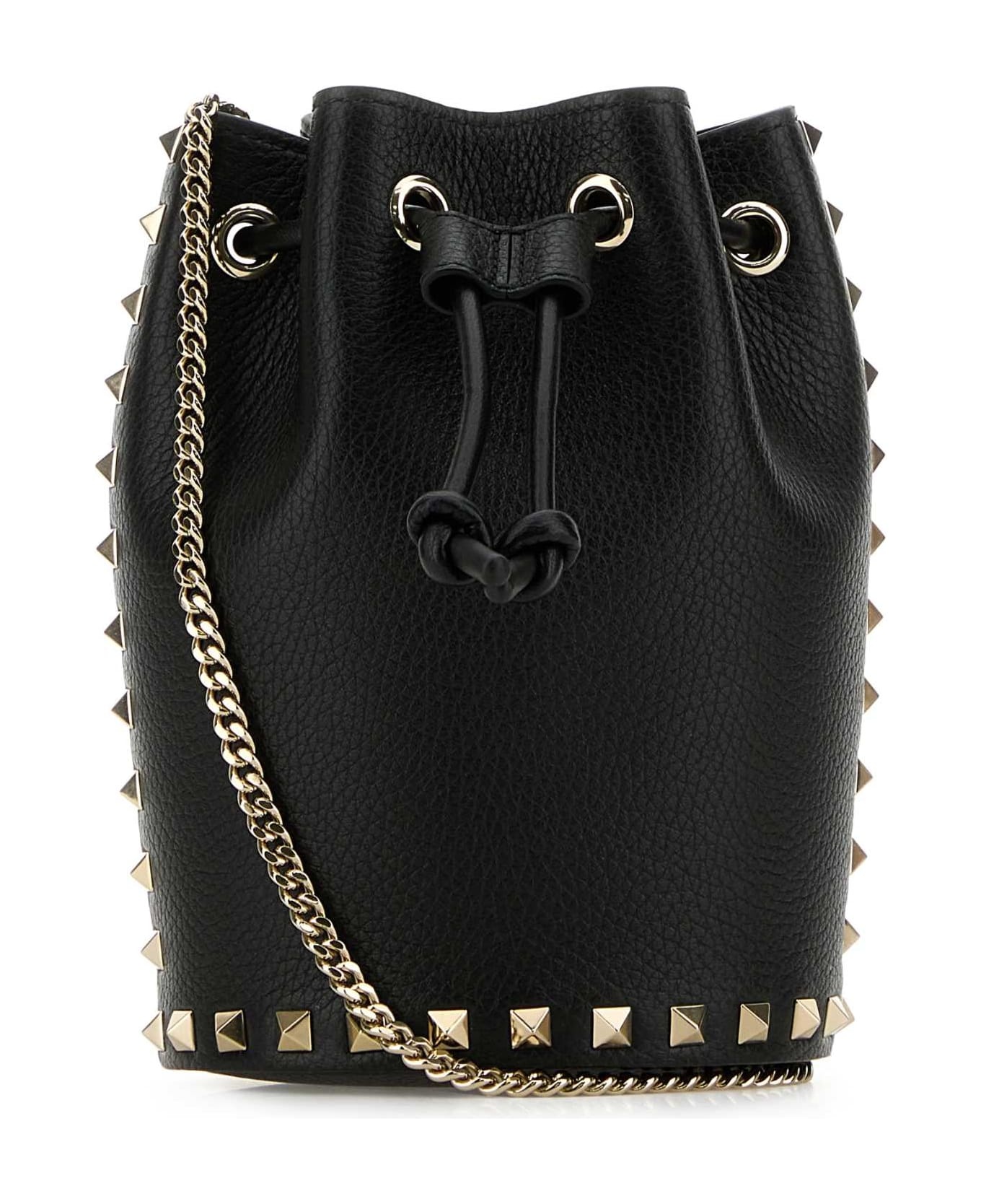 Black Leather Bucket Bag - 1
