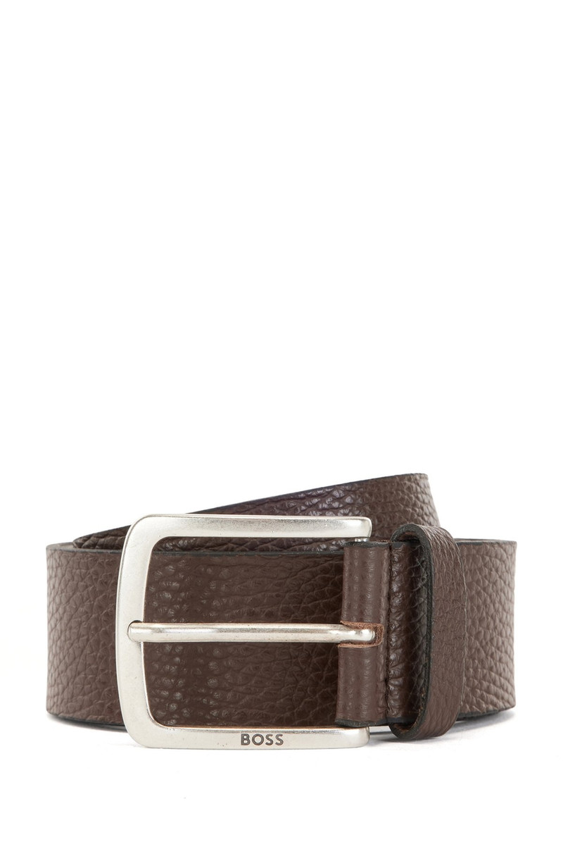 GRAINED ITALIAN-LEATHER BELT WITH BRANDED BUCKLE - 1