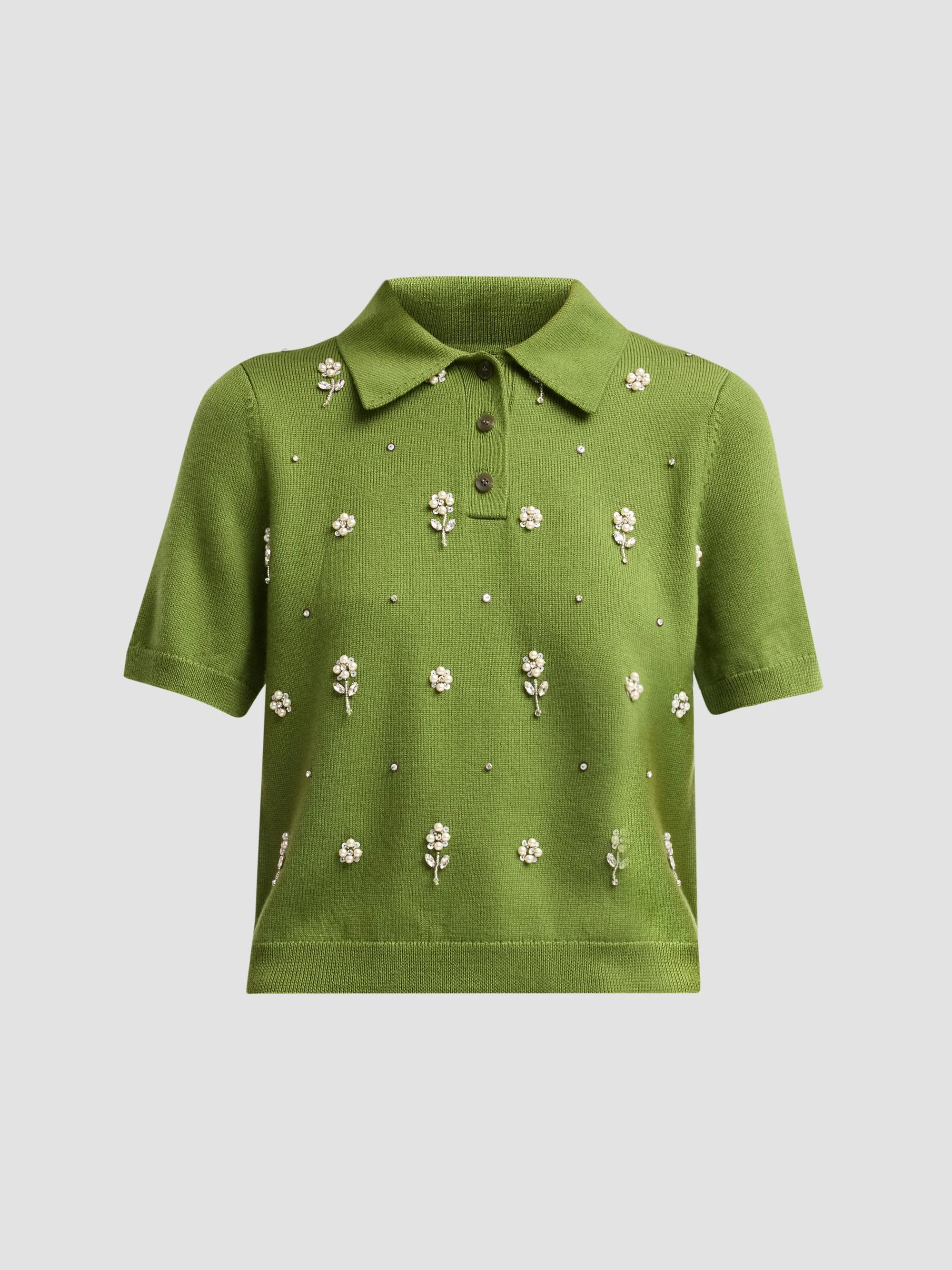 Women's Camilla Embroidered Polo Sweater - Sprout - 1