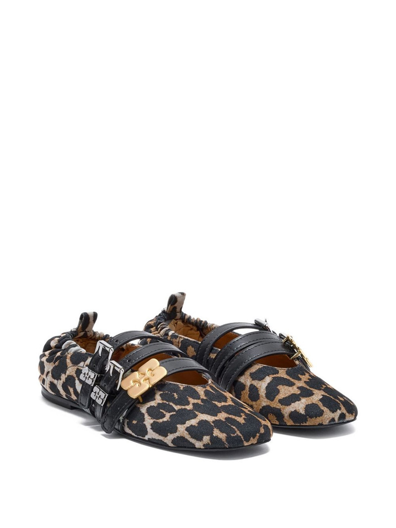 GANNI leopard-print buckle ballet flats outlook