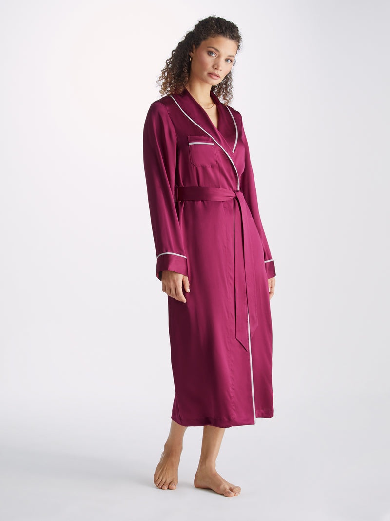 Women's Long Dressing Gown Bailey Silk Satin Berry - 3