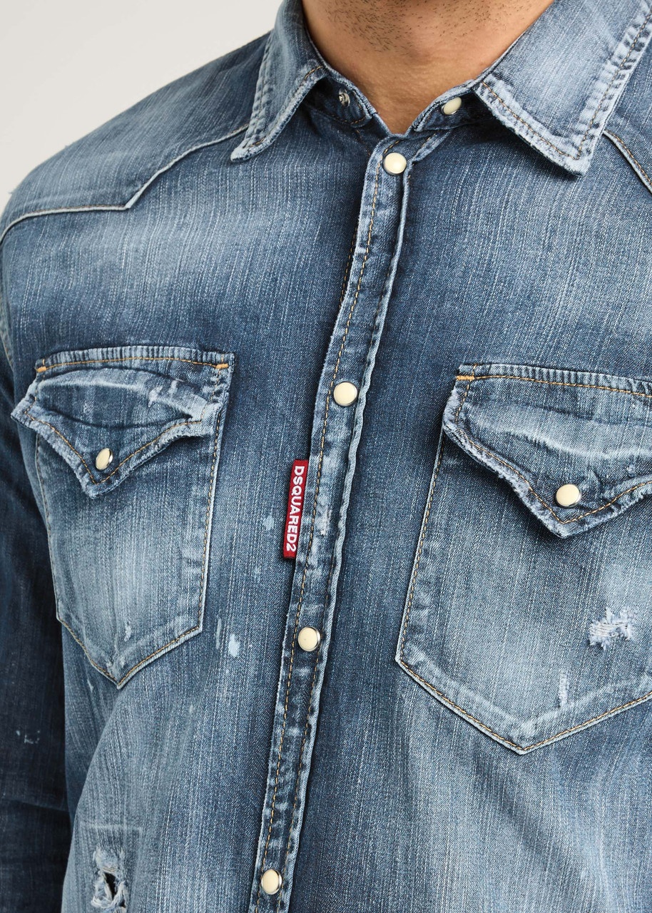 DSQUARED2 Paint-splatter Stretch-denim Shirt - 5