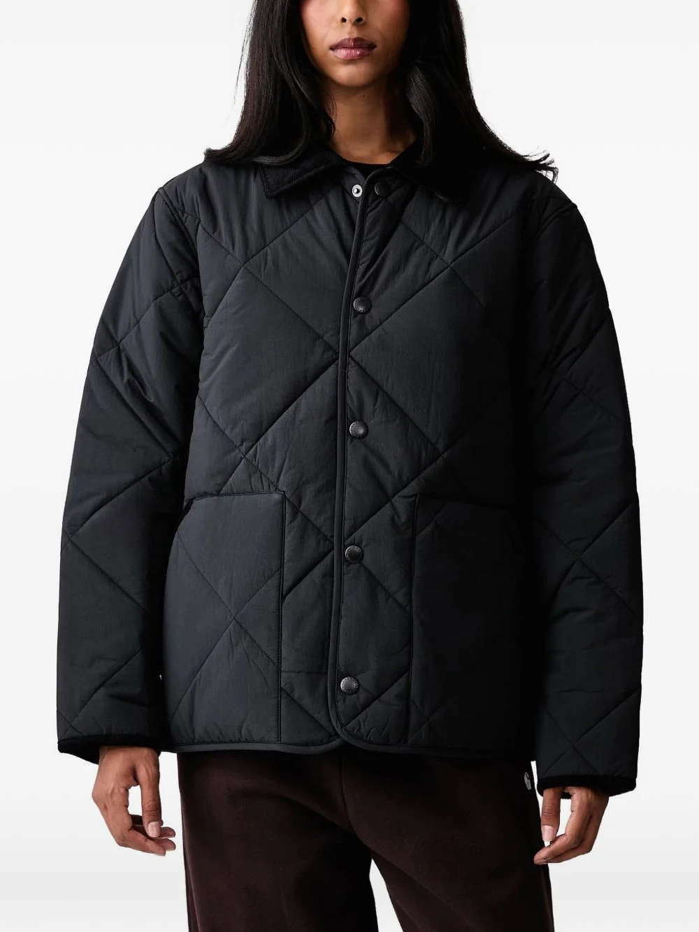 diamond-quilted corduroy-collar jacket - 1