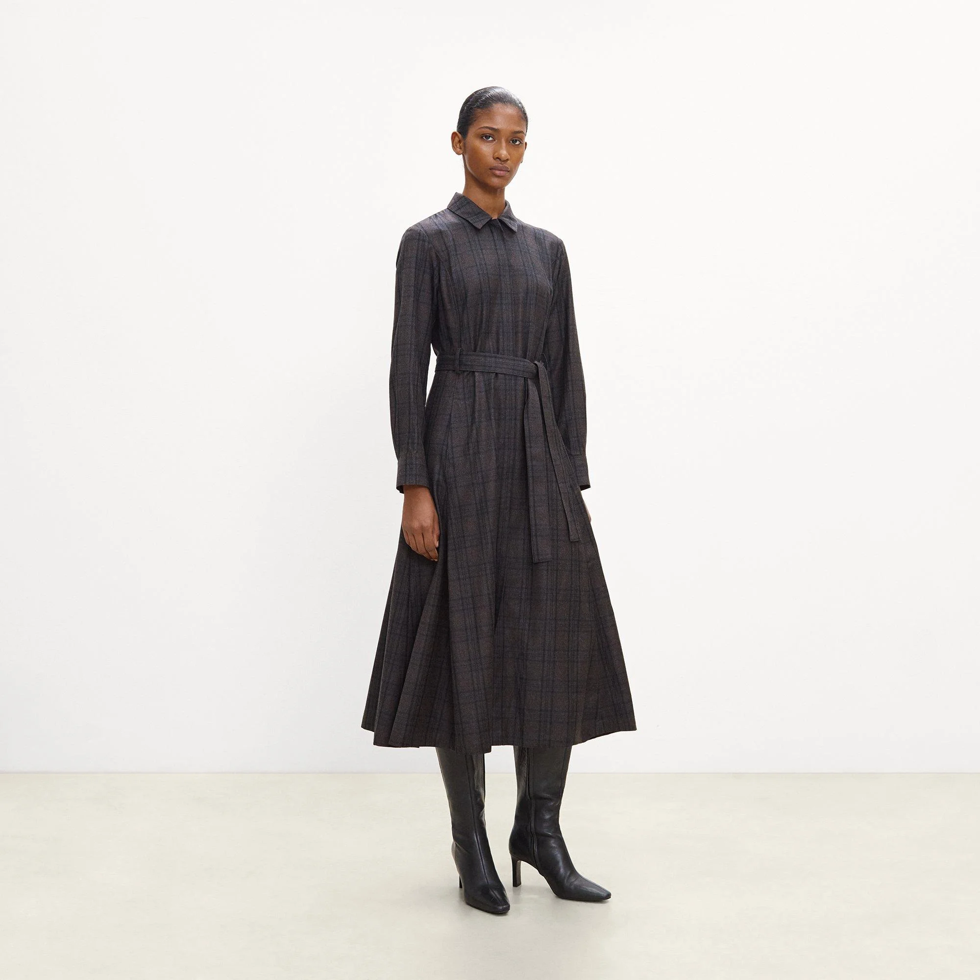 Reversable Case Theory Belted Long-Sleeve Shirt Dress in Sleek Flannel - Q0701608_QDY ...
