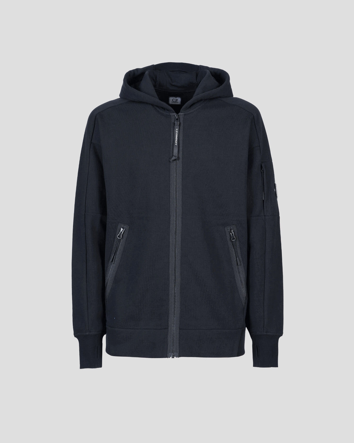 Diagonal Raised Fleece Zipped Lens Hoodie - 1