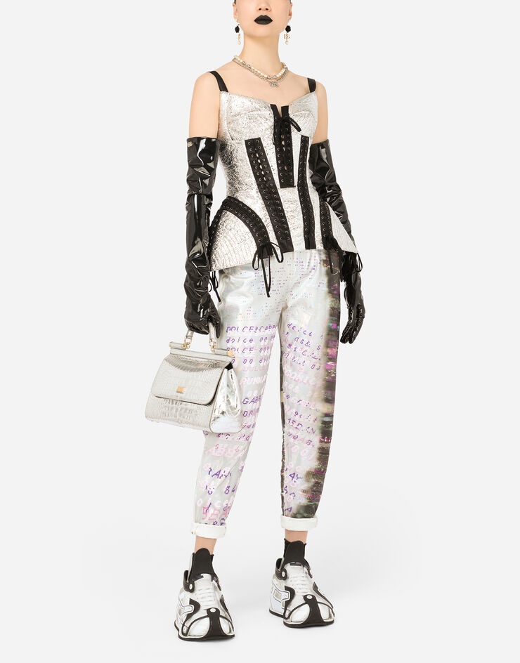 Foiled jeans with multi-colored glitch print - 6