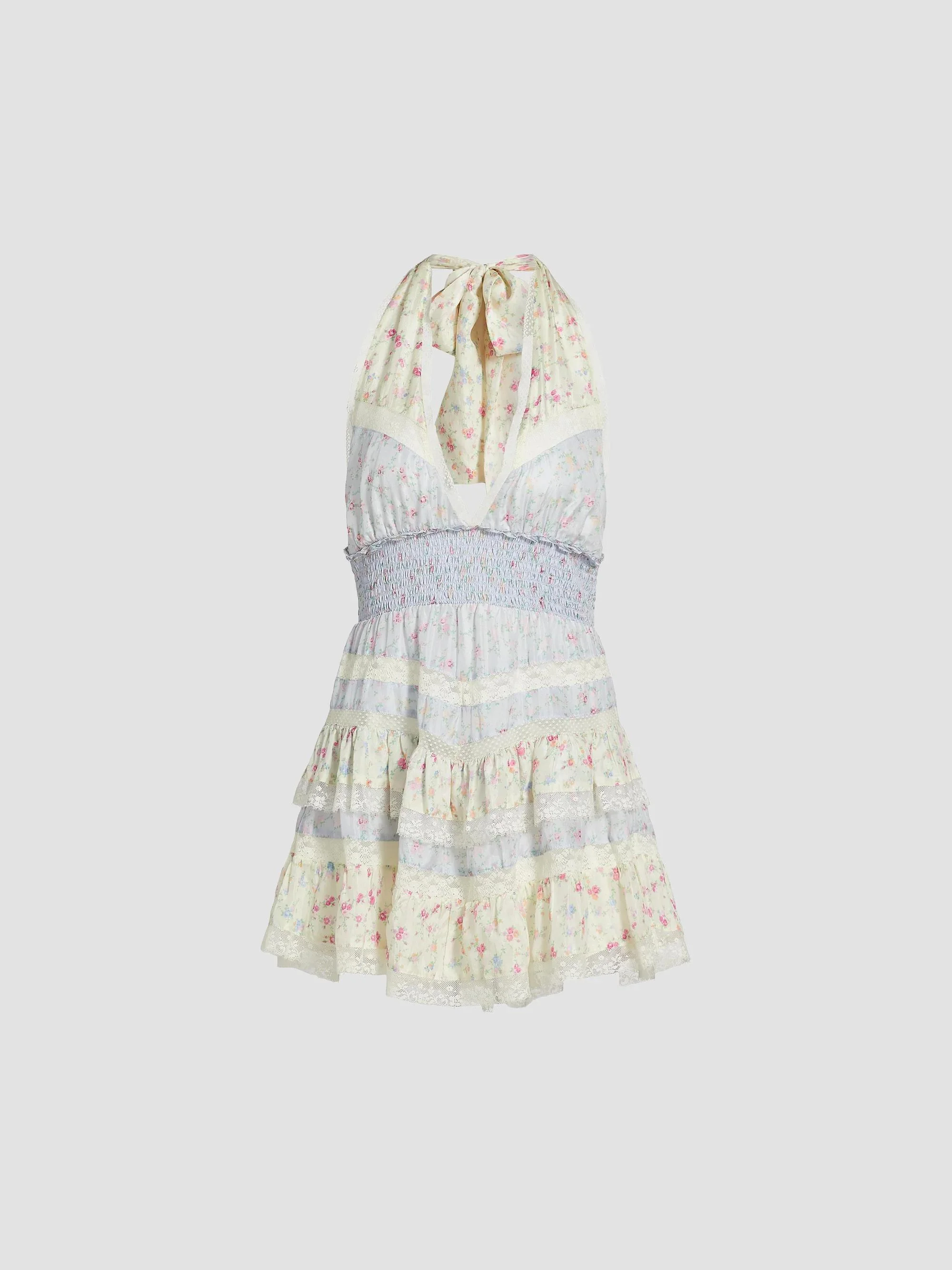 Women's Prim Halterneck Floral Minidress - Pearled Blue - 1