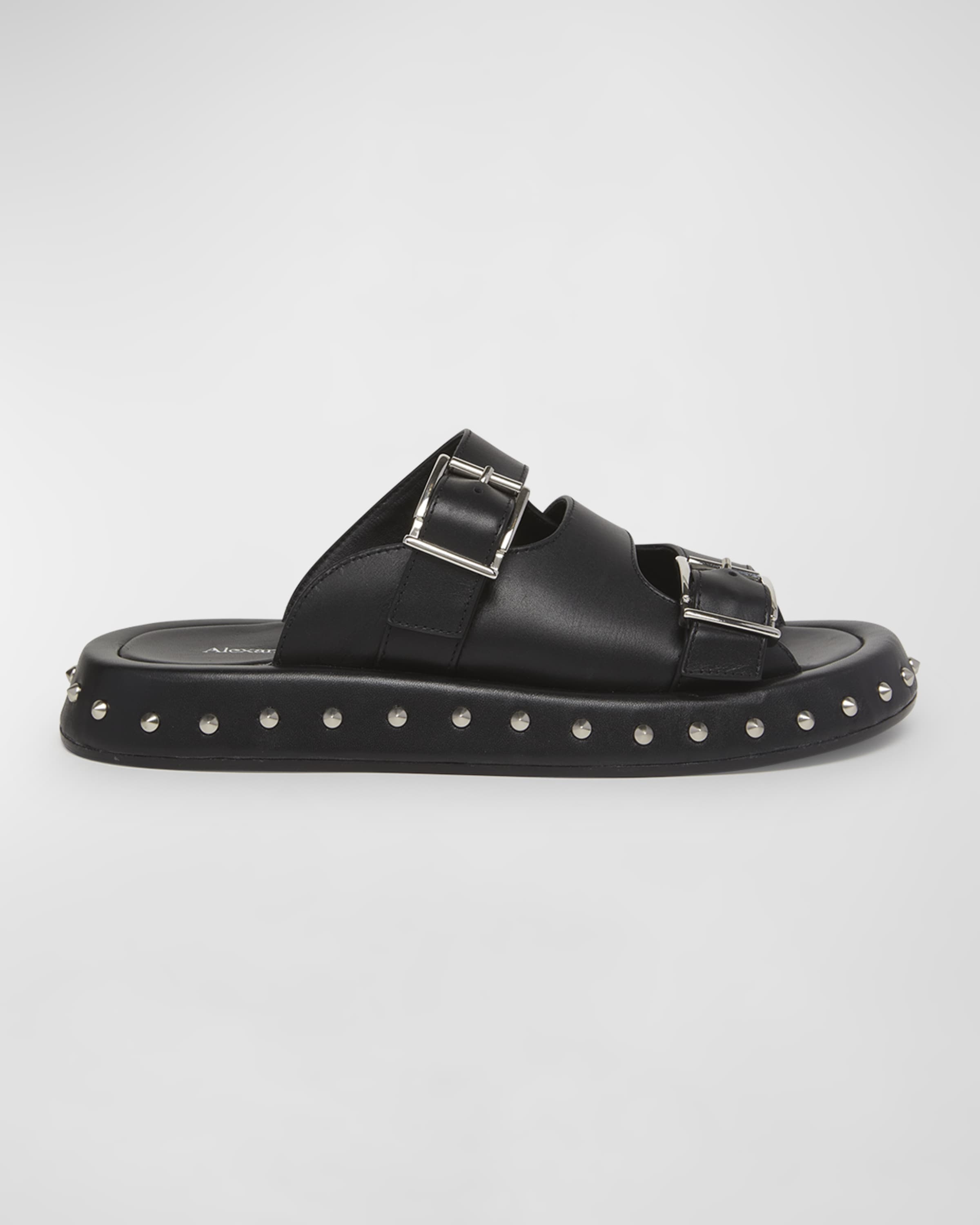 Leather Stud Buckle Slide Sandals - 1