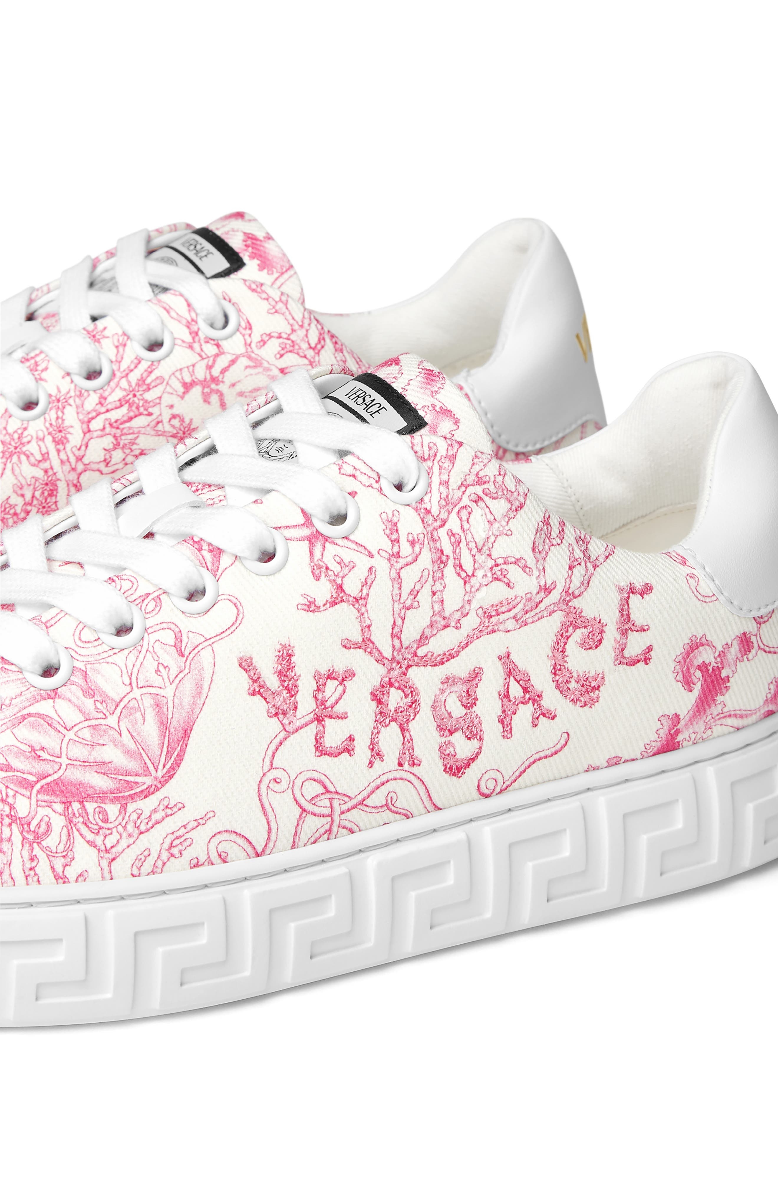 Versace Barocco Greca Low Top Sneaker in Eggshell Dragonfruit at Nordstrom - 3