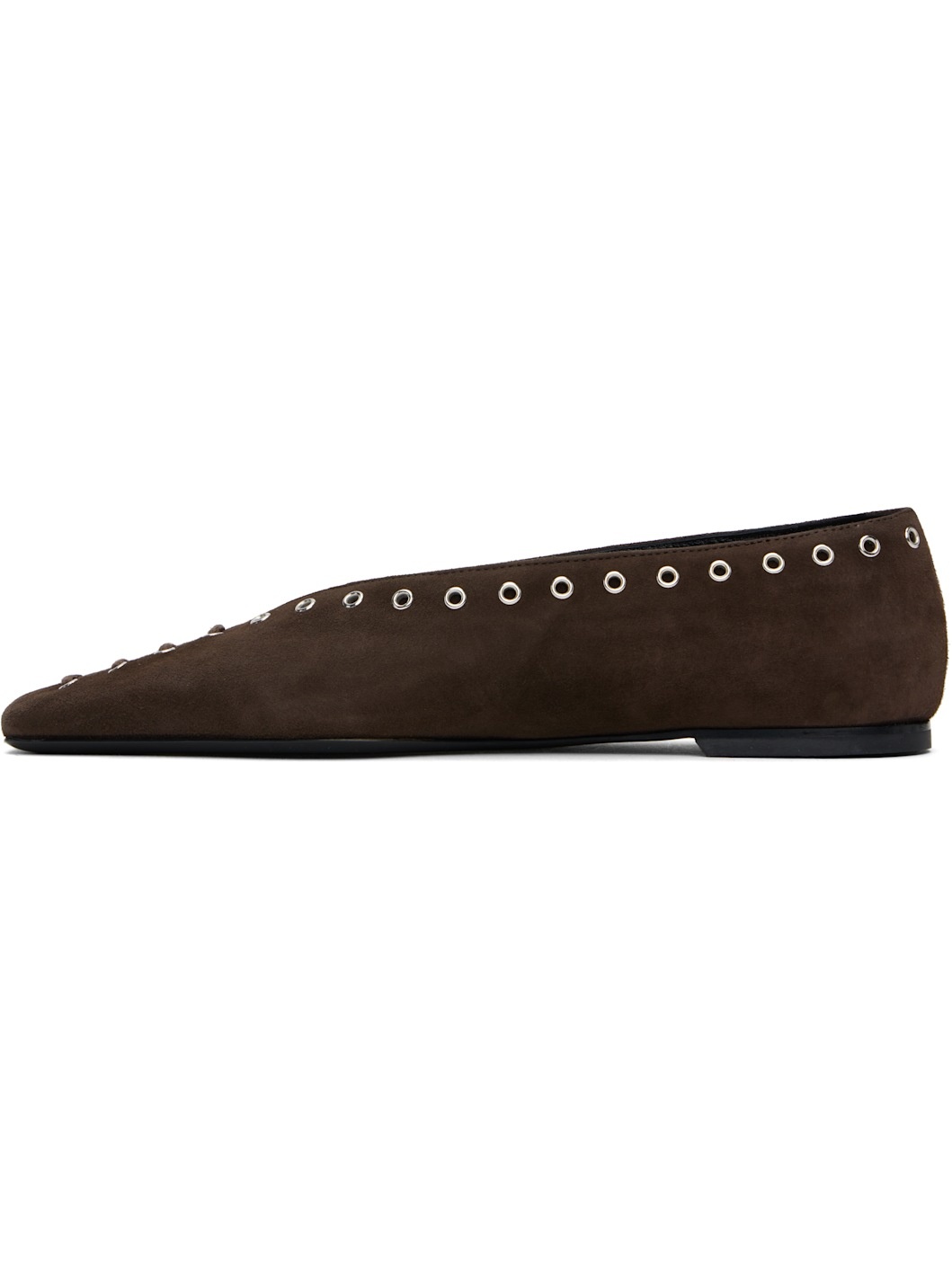 Brown Suede Lace-Up Ballerina Flats - 3