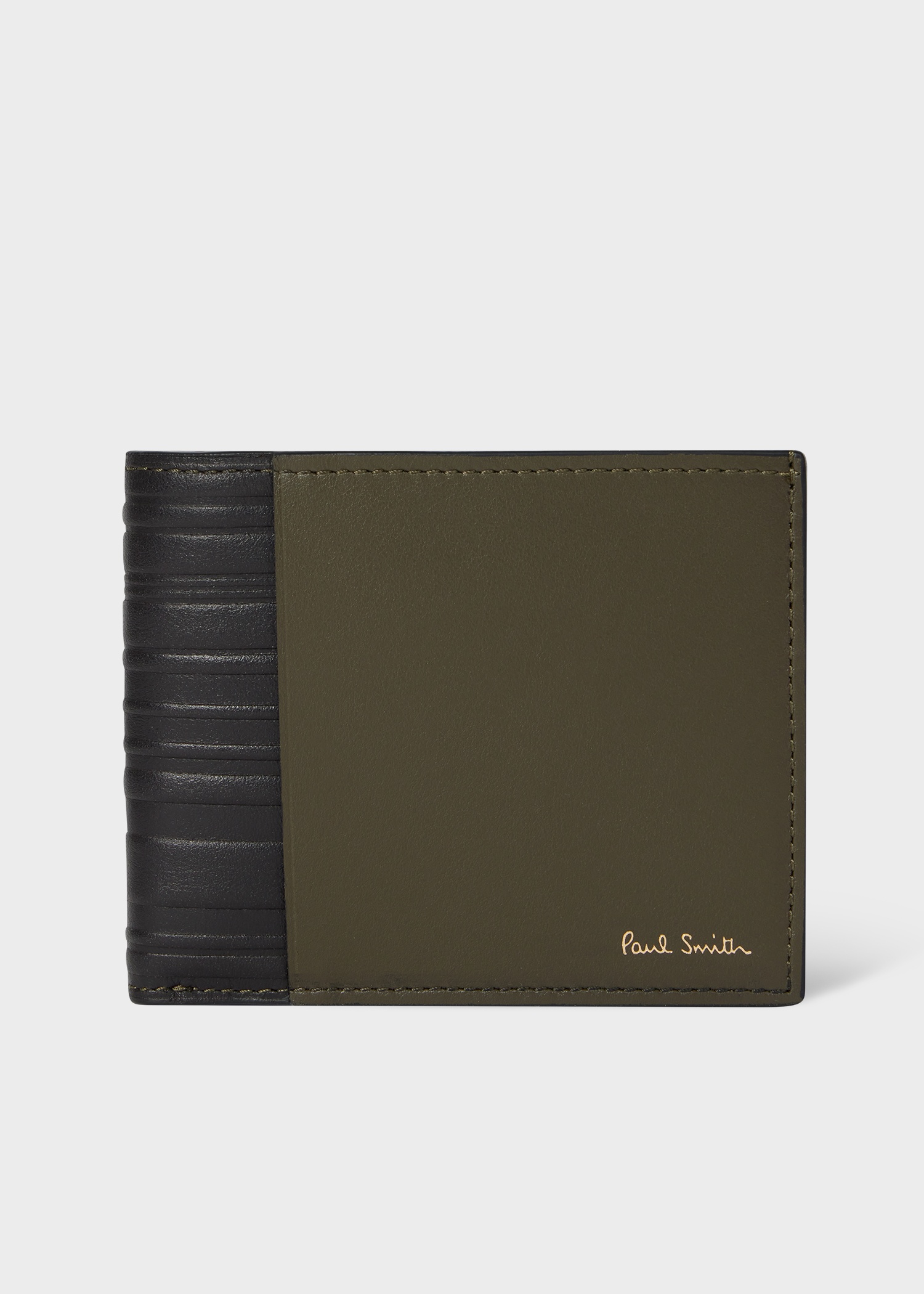 Khaki Leather 'Shadow Stripe' Billfold Wallet - 1