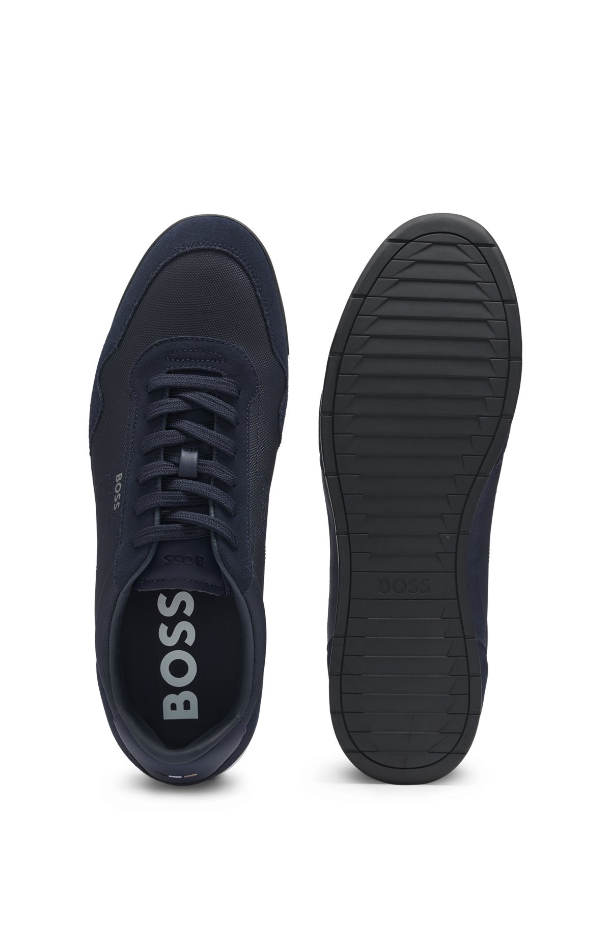 MIXED-MATERIAL LACE-UP TRAINERS WITH SUEDE TRIMS - 4