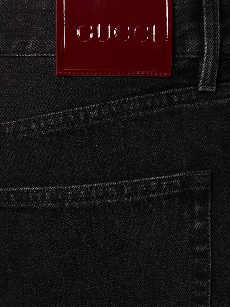 Denim straight jeans w/ laser detail - 4