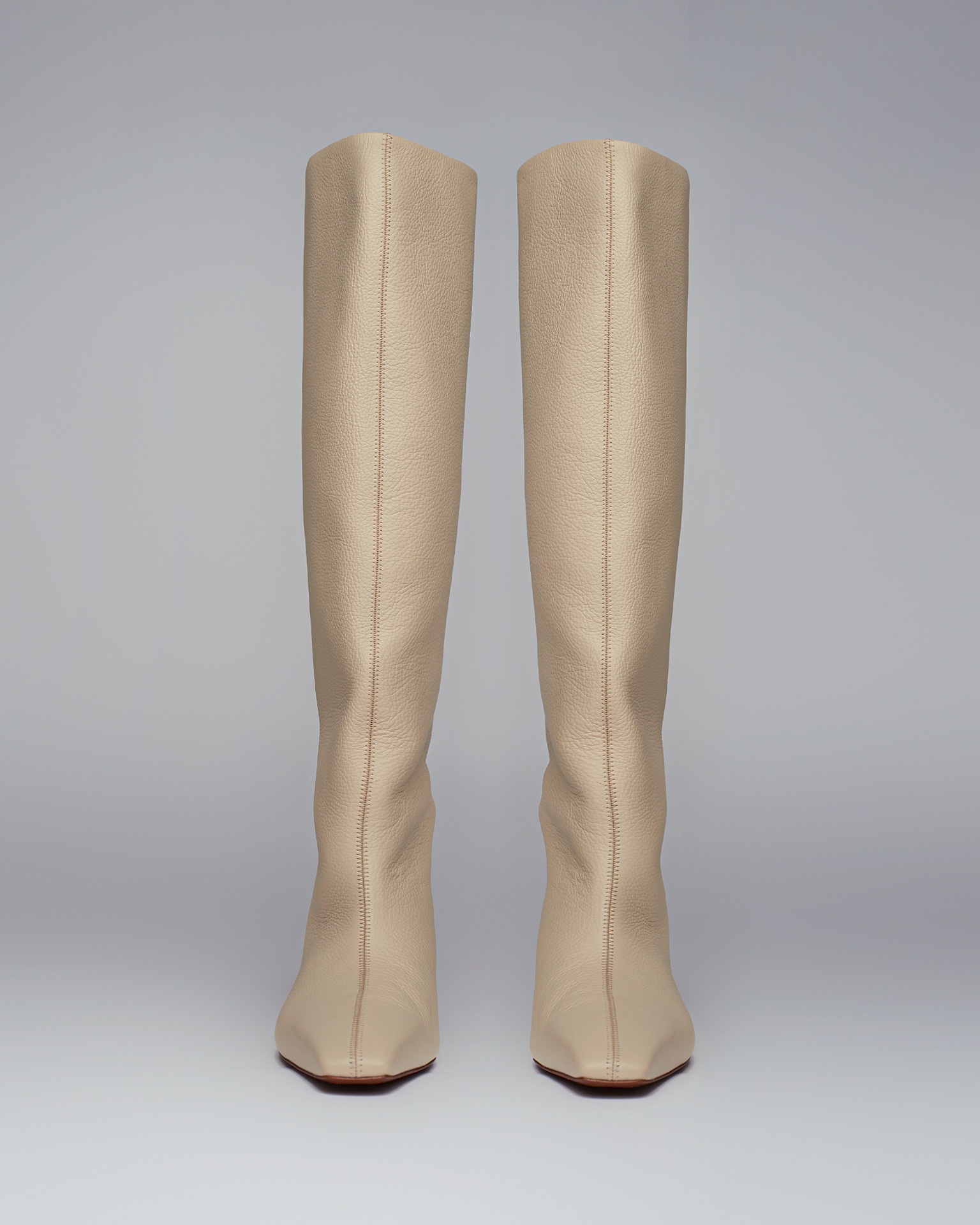 PIPPA - Textured-leather knee boots - Creme - 2