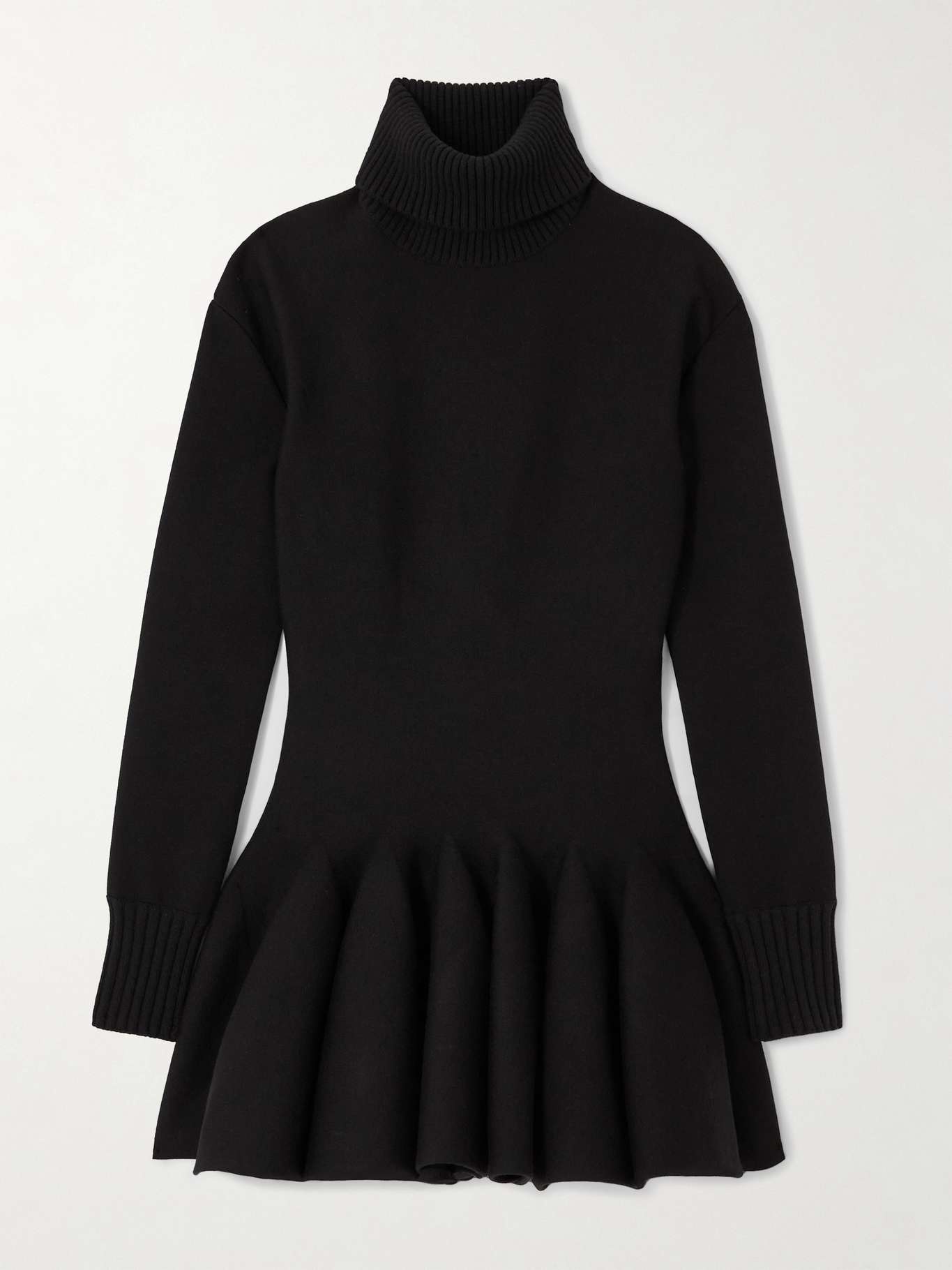 Pleated knitted wool-blend turtleneck mini dress - 1