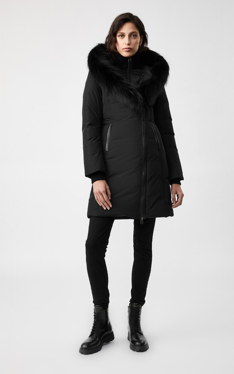 KAY down coat with signature silverfox fur collar 1