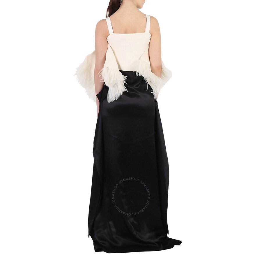 Burberry Crepe And Silk Satin Gown With Feather Trim - 6