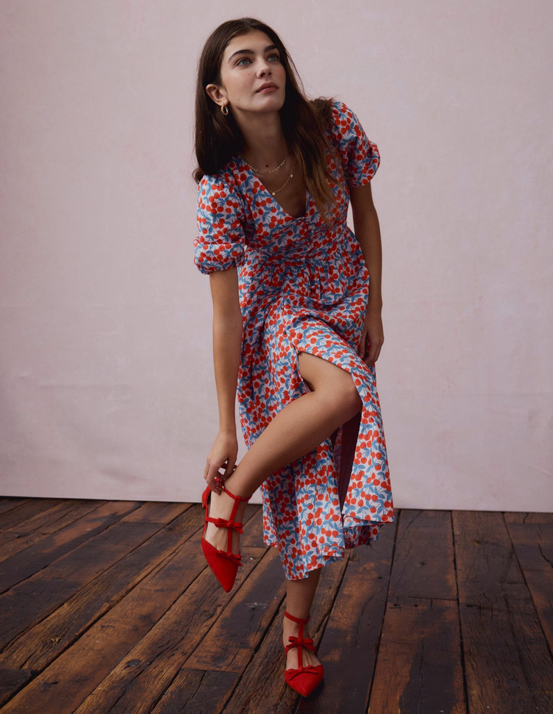Lillian Cotton Midi Dress-Chalk Pink, Cherry Cascade 3