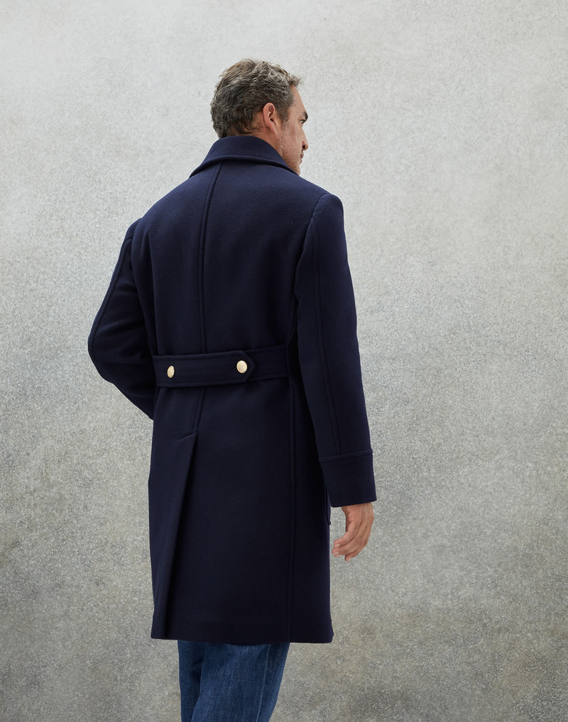 Brunello Cucinelli Virgin wool and cashmere double cloth one-and-a-half breasted coat with metal buttons outlook