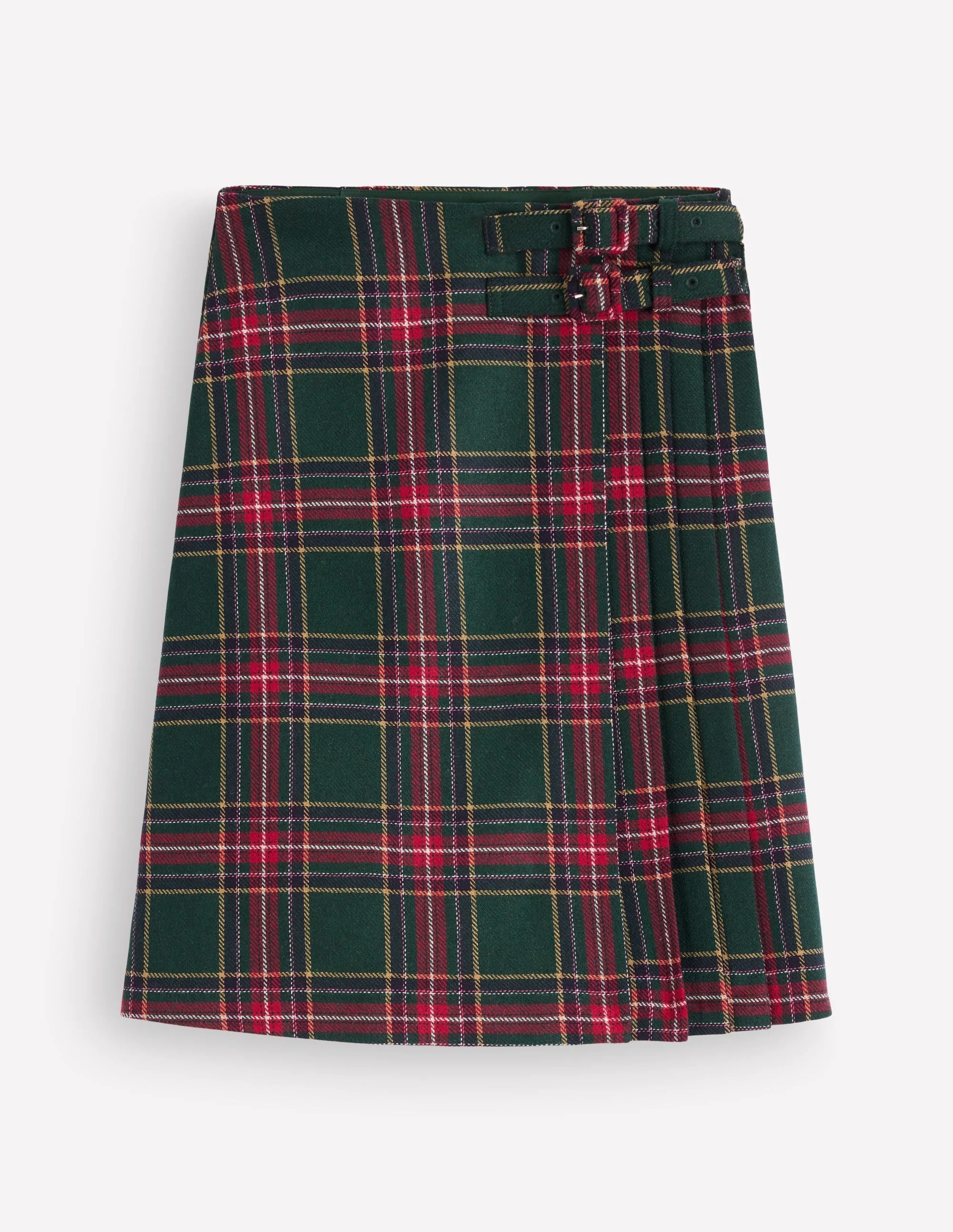 Vera Double Buckle Kilt-Green, Navy And Red Check - 1