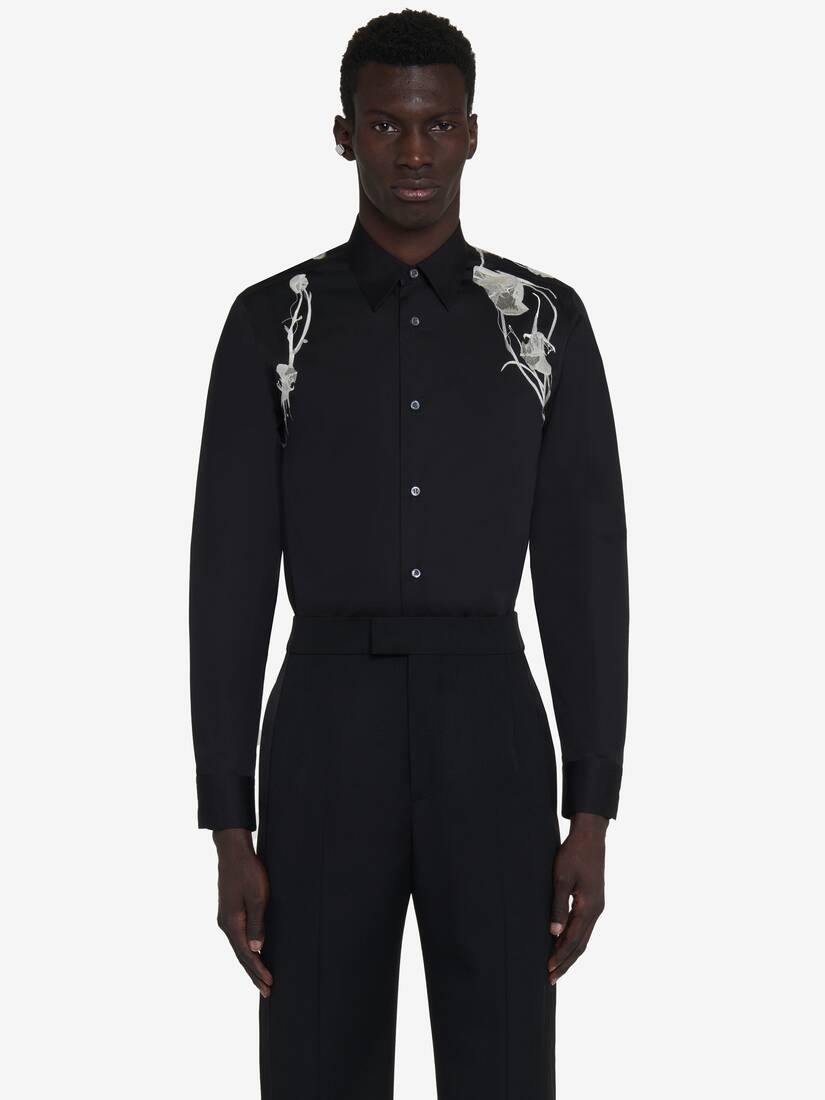 Men's Pressed Flower Harness Shirt in Black - 1