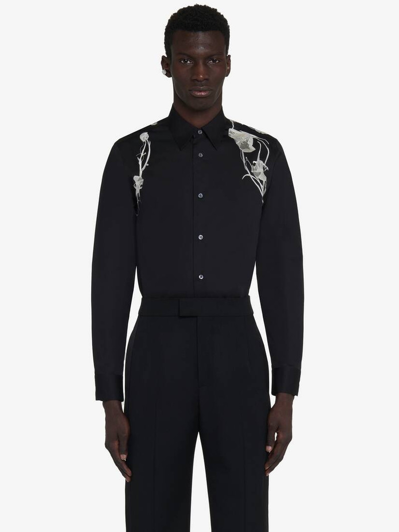 Men's Pressed Flower Harness Shirt in Black 1