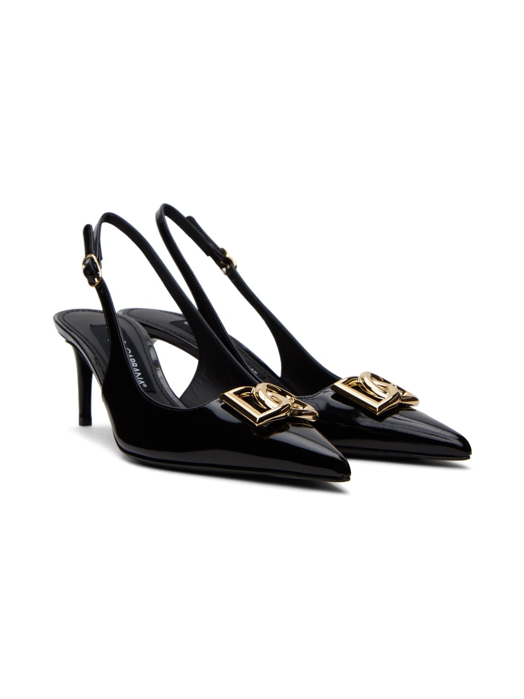 Black Polished Calfskin Slingback Heels - 4