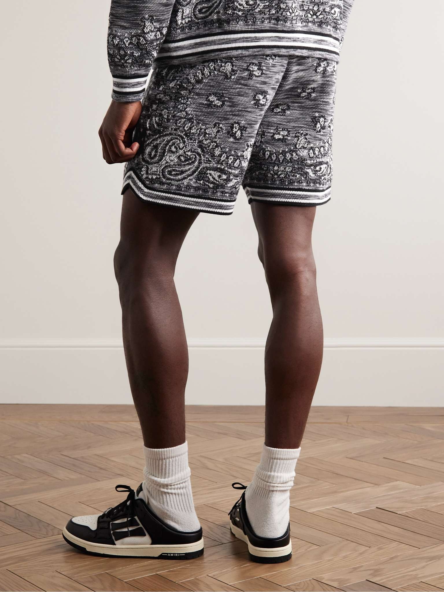 Straight-Leg Space-Dyed Bandana-Jacquard Cotton Drawstring Shorts - 4