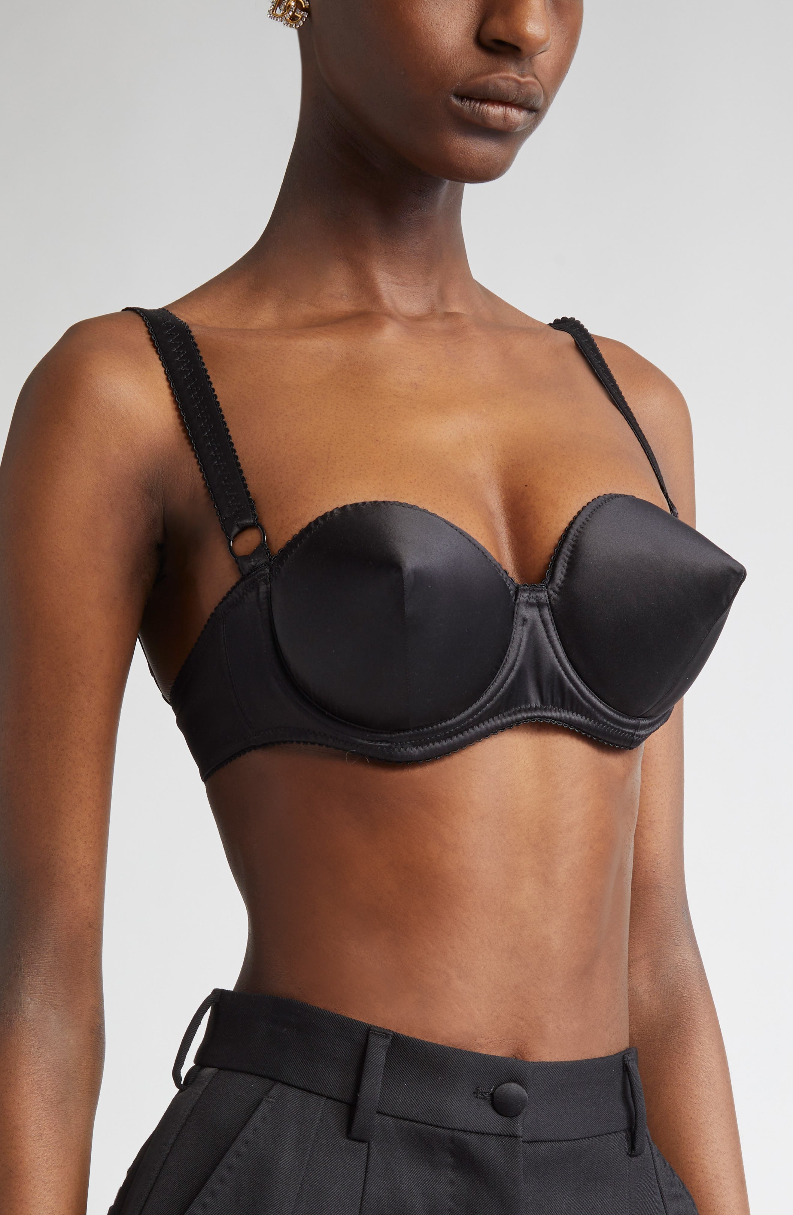 Dolce&Gabbana Underwire Stretch Silk Satin Balconette Bra in N0000 Nero at Nordstrom - 4