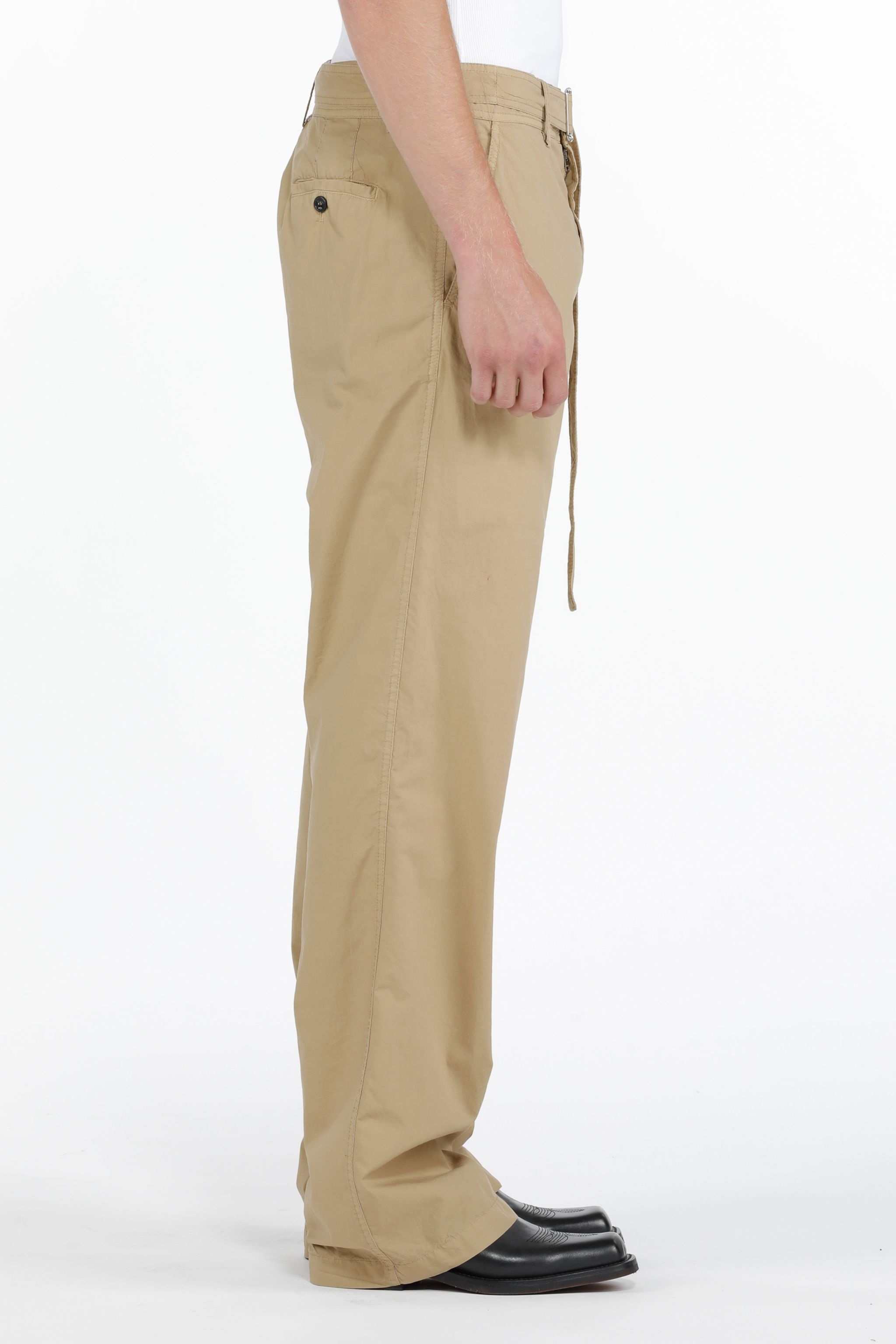 BELTED STRAIGHT-LEG COTTON TROUSERS - 3
