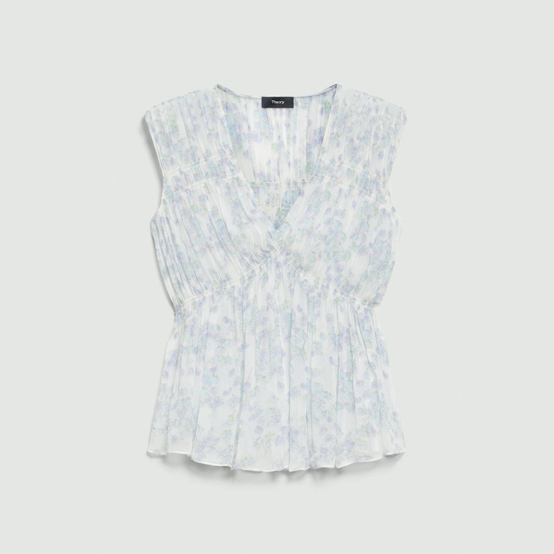 Ruched Sleeveless Top in Floral Silk 1