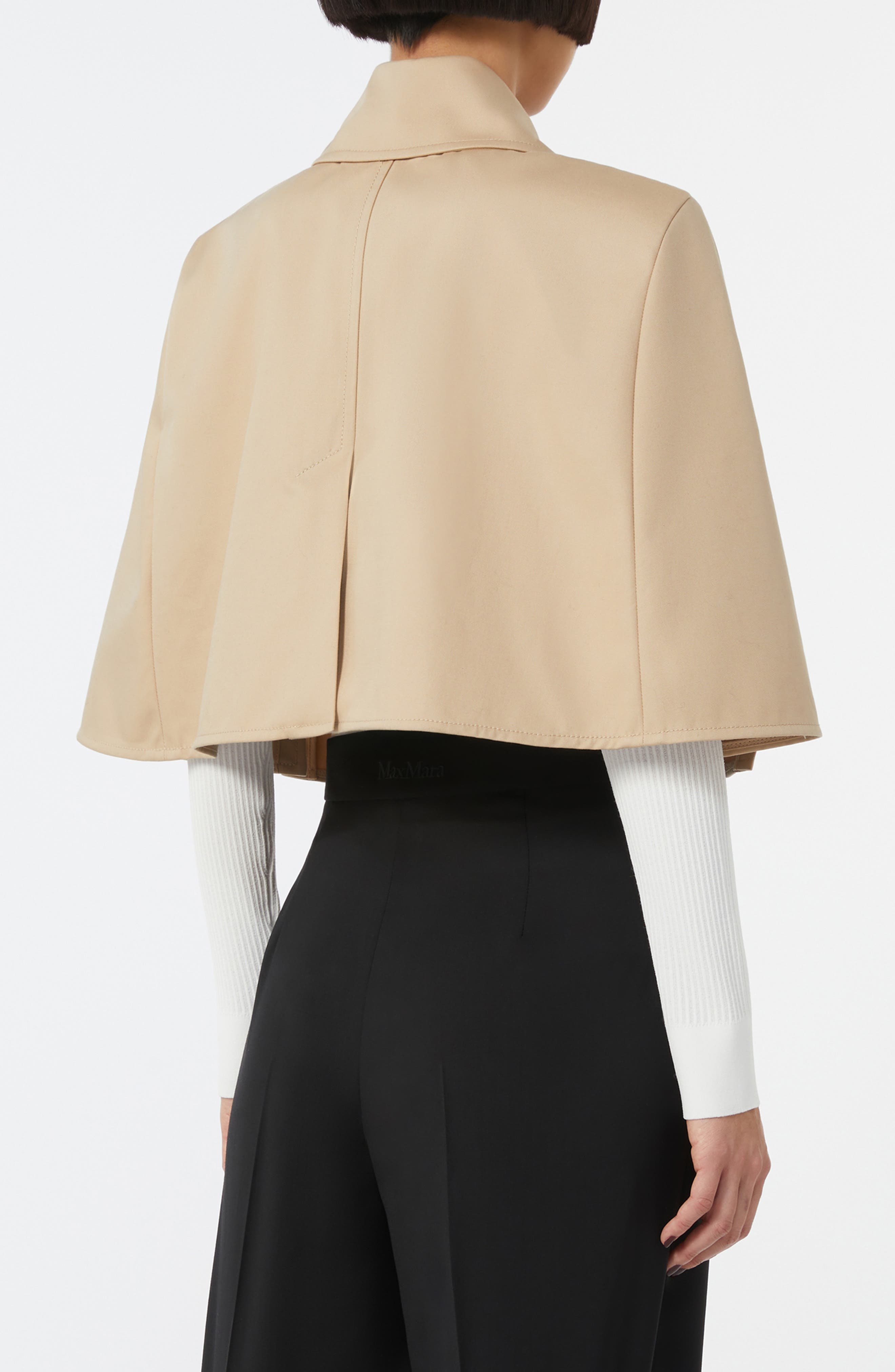 Max Mara Padre Water Repellent Cotton Gabardine Crop Cape in Sabbia at Nordstrom - 2